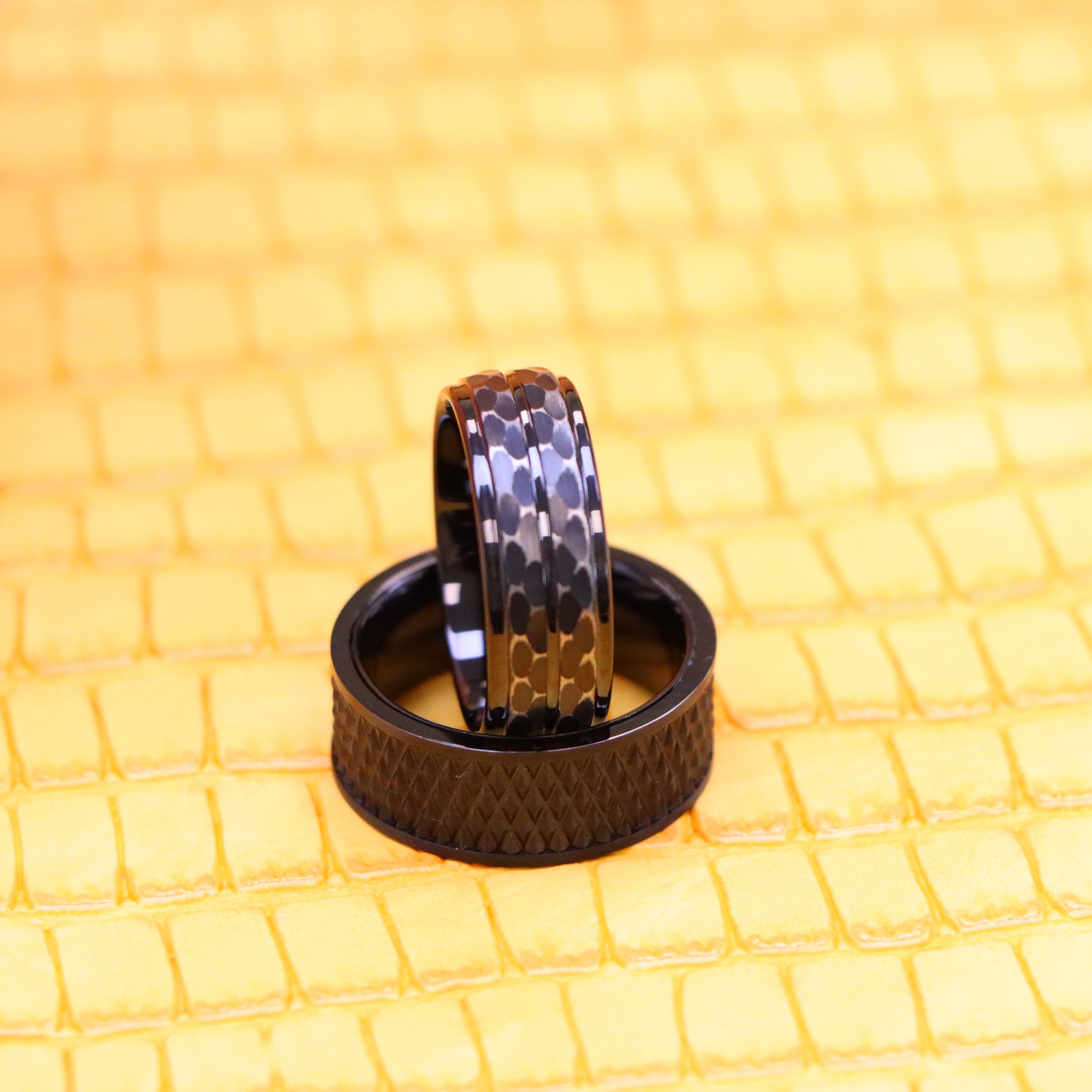 Black IP Plated Parallelogram / Leopard Spots Design Tungsten Ring - Men's Tungsten Jewelry Labhu USA