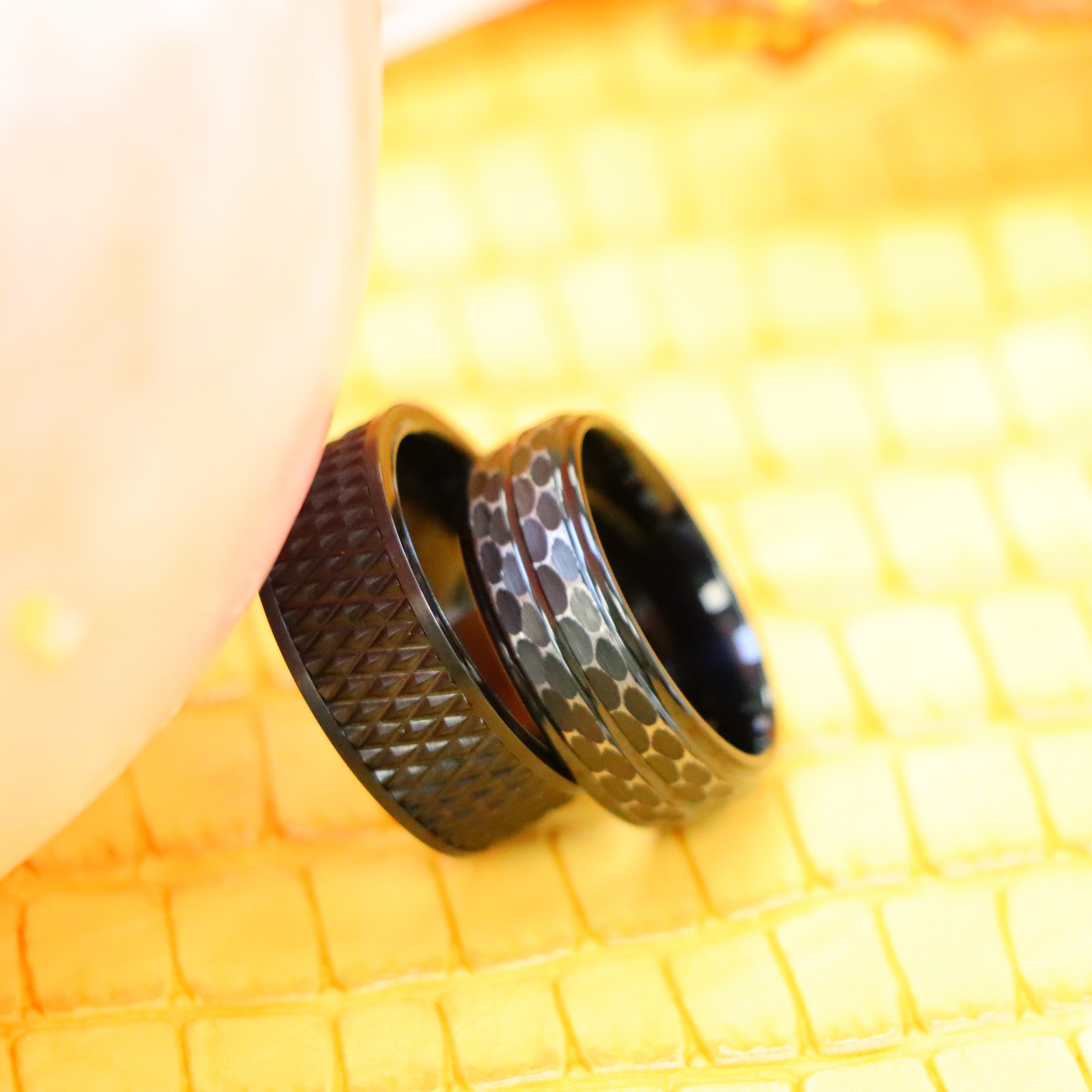 Black IP Plated Parallelogram / Leopard Spots Design Tungsten Ring - Men's Tungsten Jewelry Labhu USA