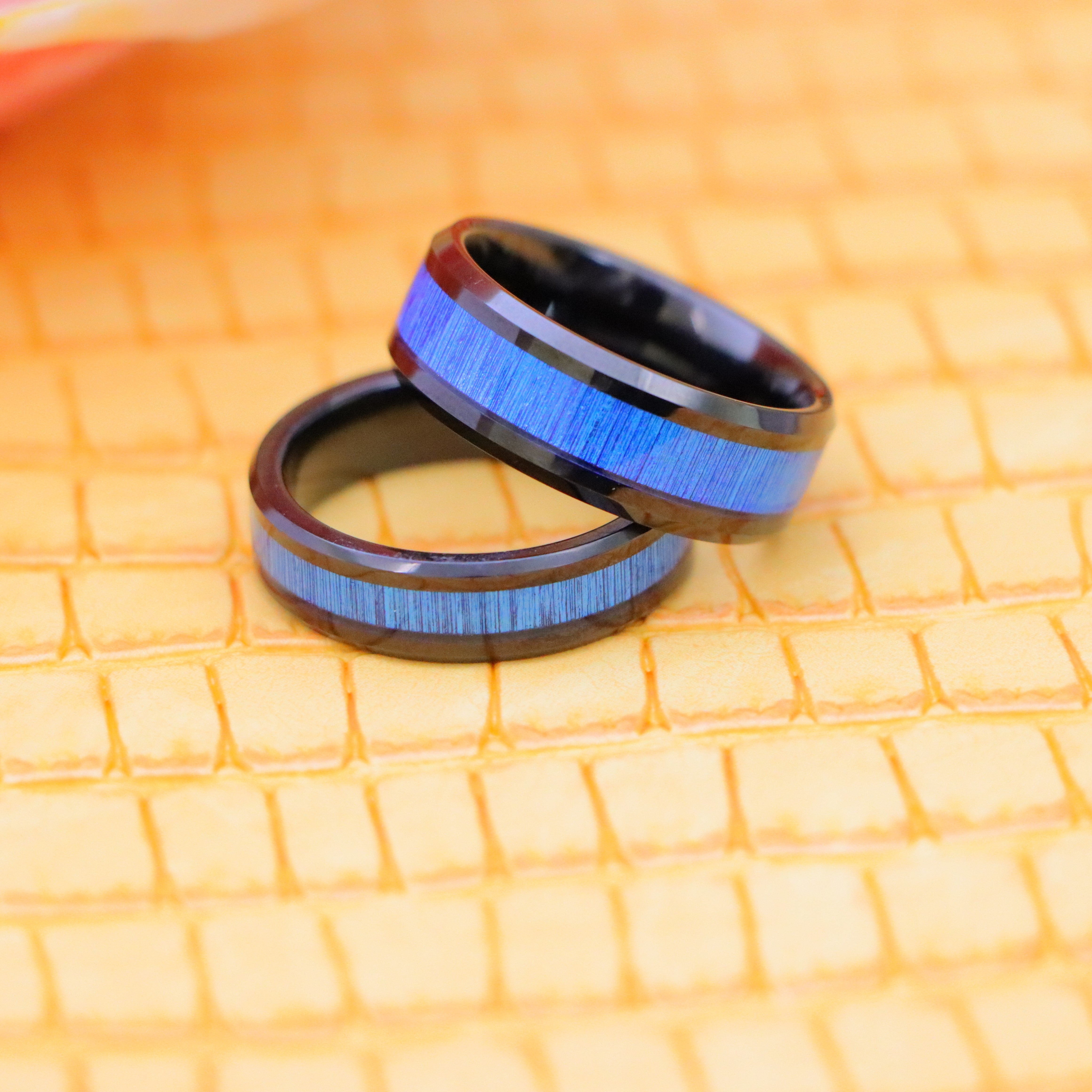 Black IP Plated with Imitation Bamboo Grain Fiber Inlay Tungsten Ring - Men's Fashion Jewelry Labhu USA