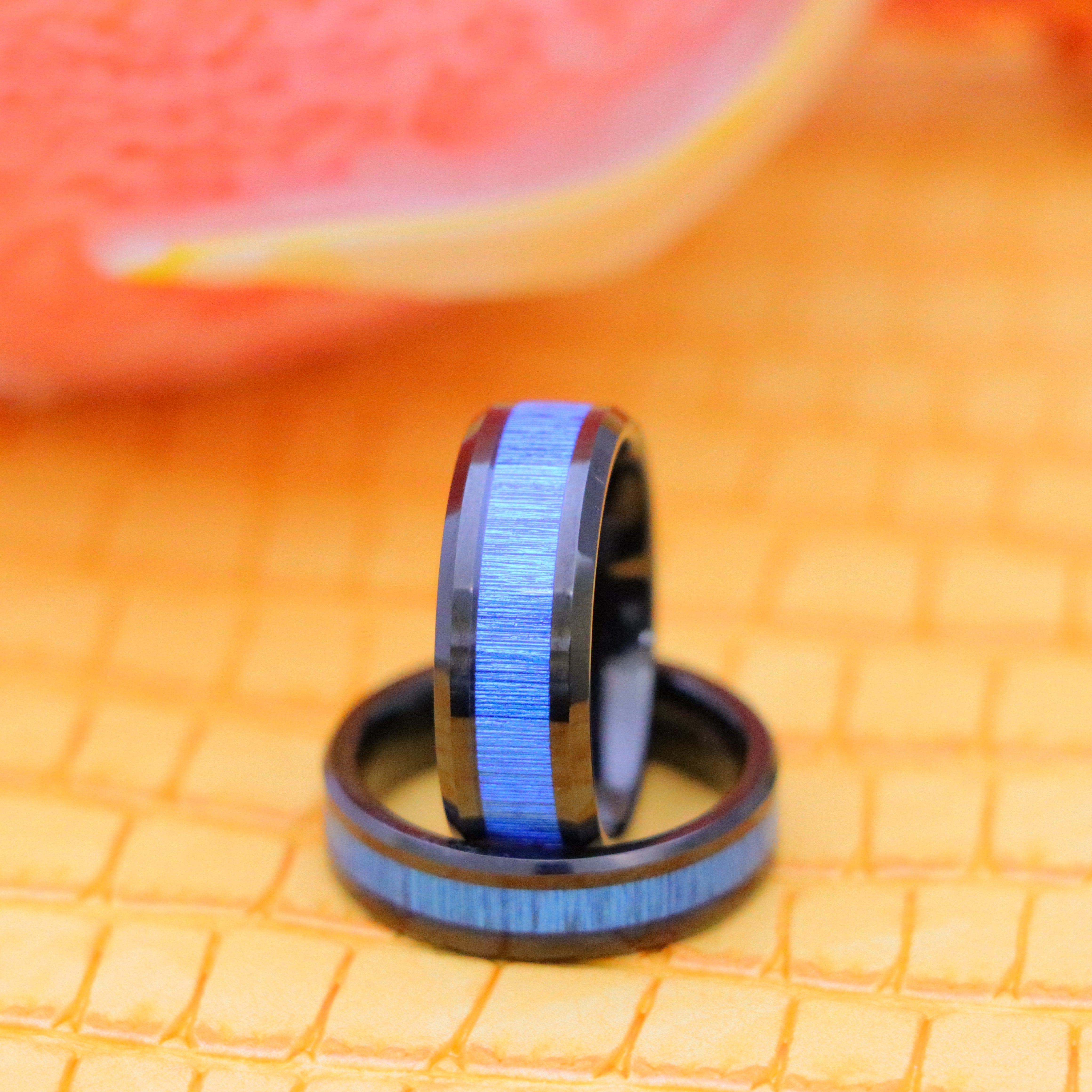 Black IP Plated with Imitation Bamboo Grain Fiber Inlay Tungsten Ring - Men's Fashion Jewelry Labhu USA