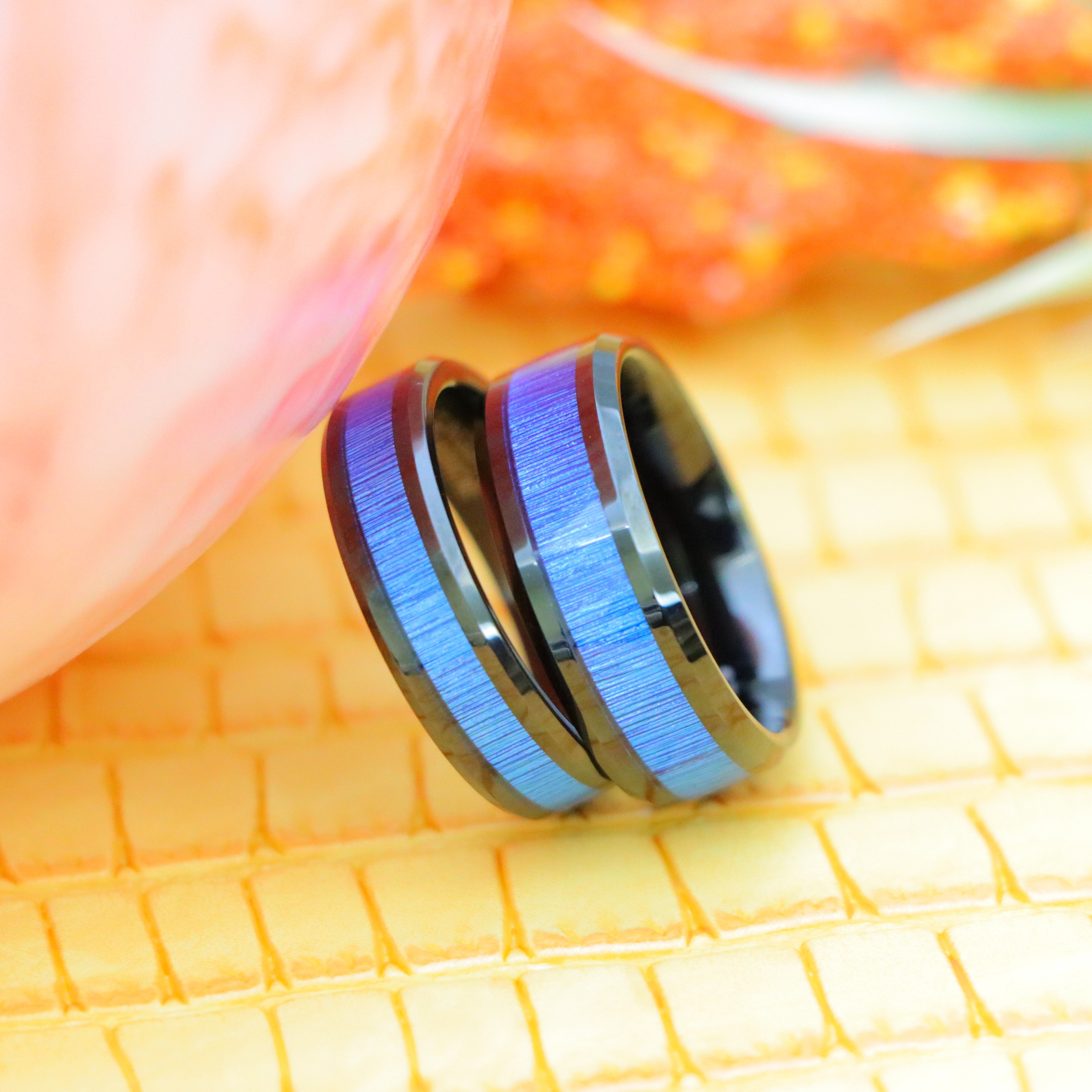Black IP Plated with Imitation Bamboo Grain Fiber Inlay Tungsten Ring - Men's Fashion Jewelry Labhu USA