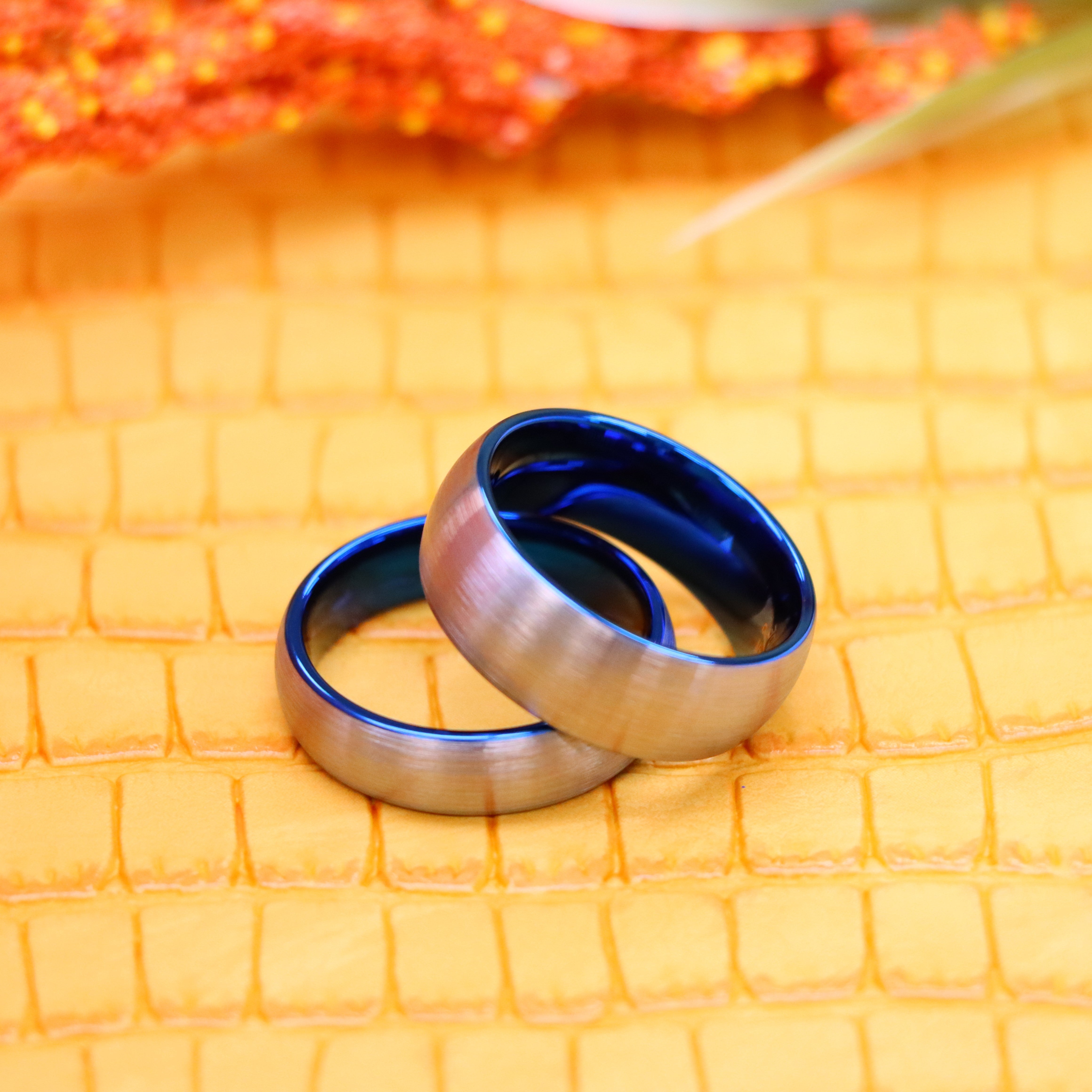 Domed Blue IP Plated Inside & Gun Metal Brushed Center Tungsten Ring - Labhu USA