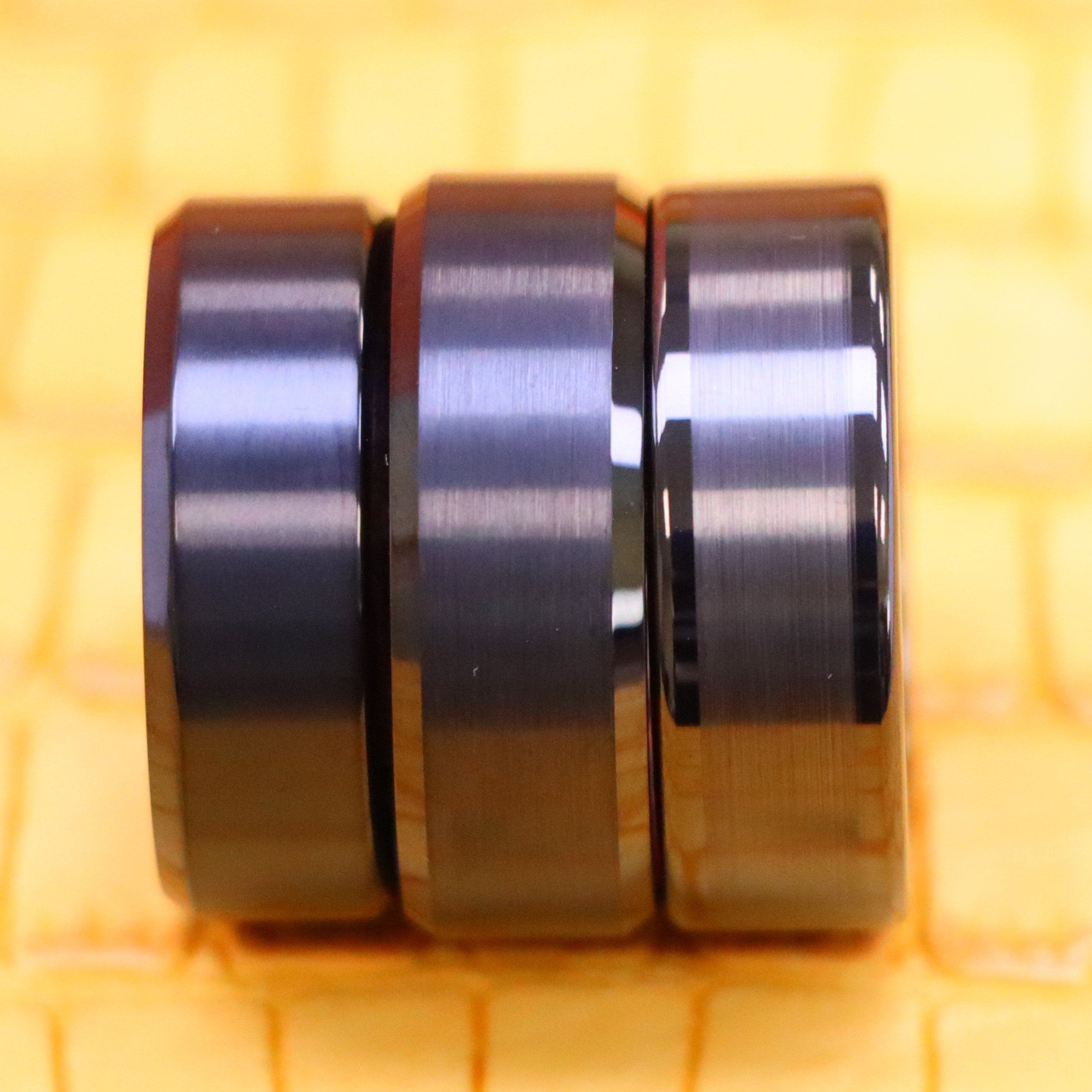 8mm Black IP Plated Titanium/Tungsten Ring Brushed Center Beveled Edge Titanium Ring Wood Sleeve Tungsten Ring - Labhu USA