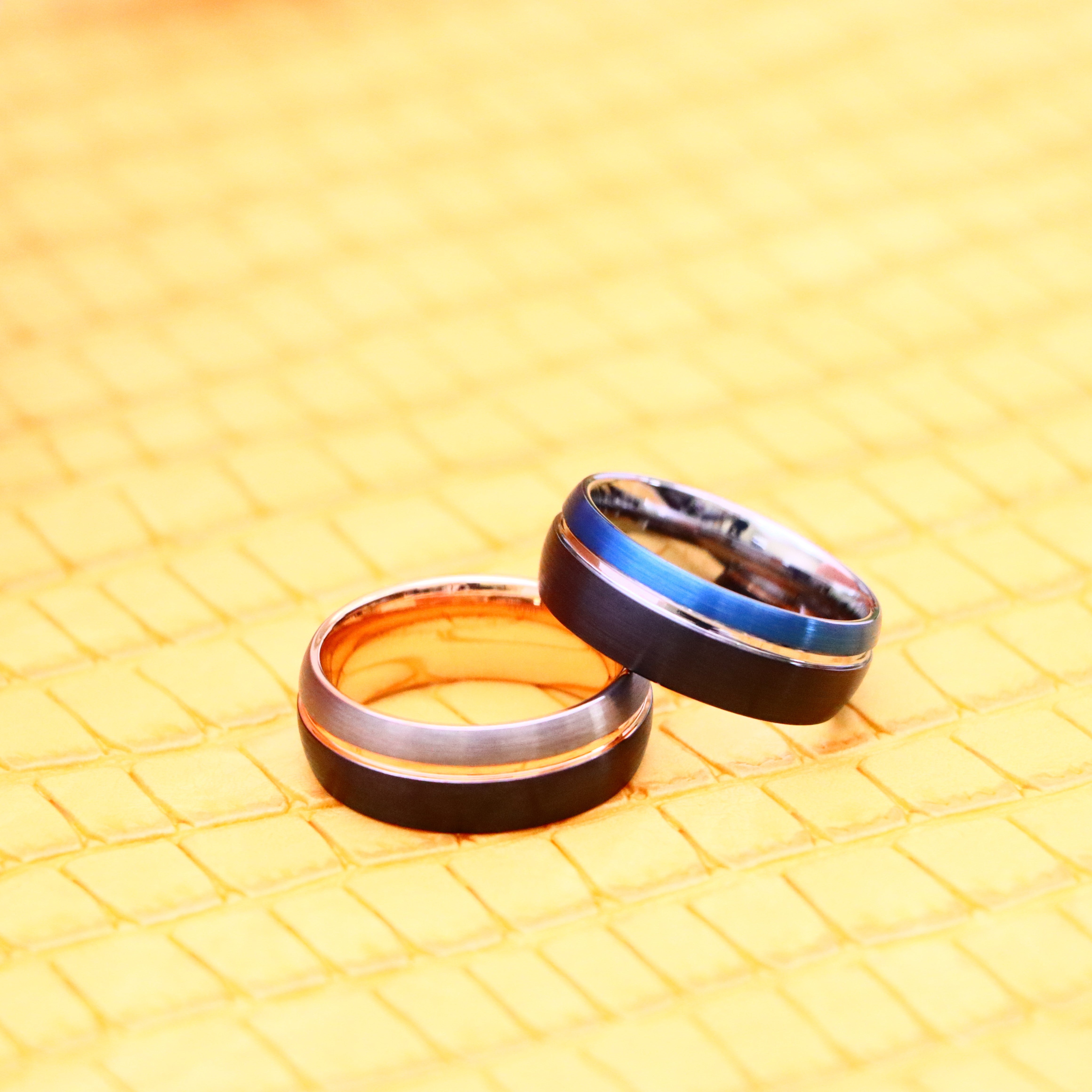8mm Three-tone Natural, Rose Gold & Black IP Plated/Blue & Black IP Plated Groove Tungsten Ring - Labhu USA