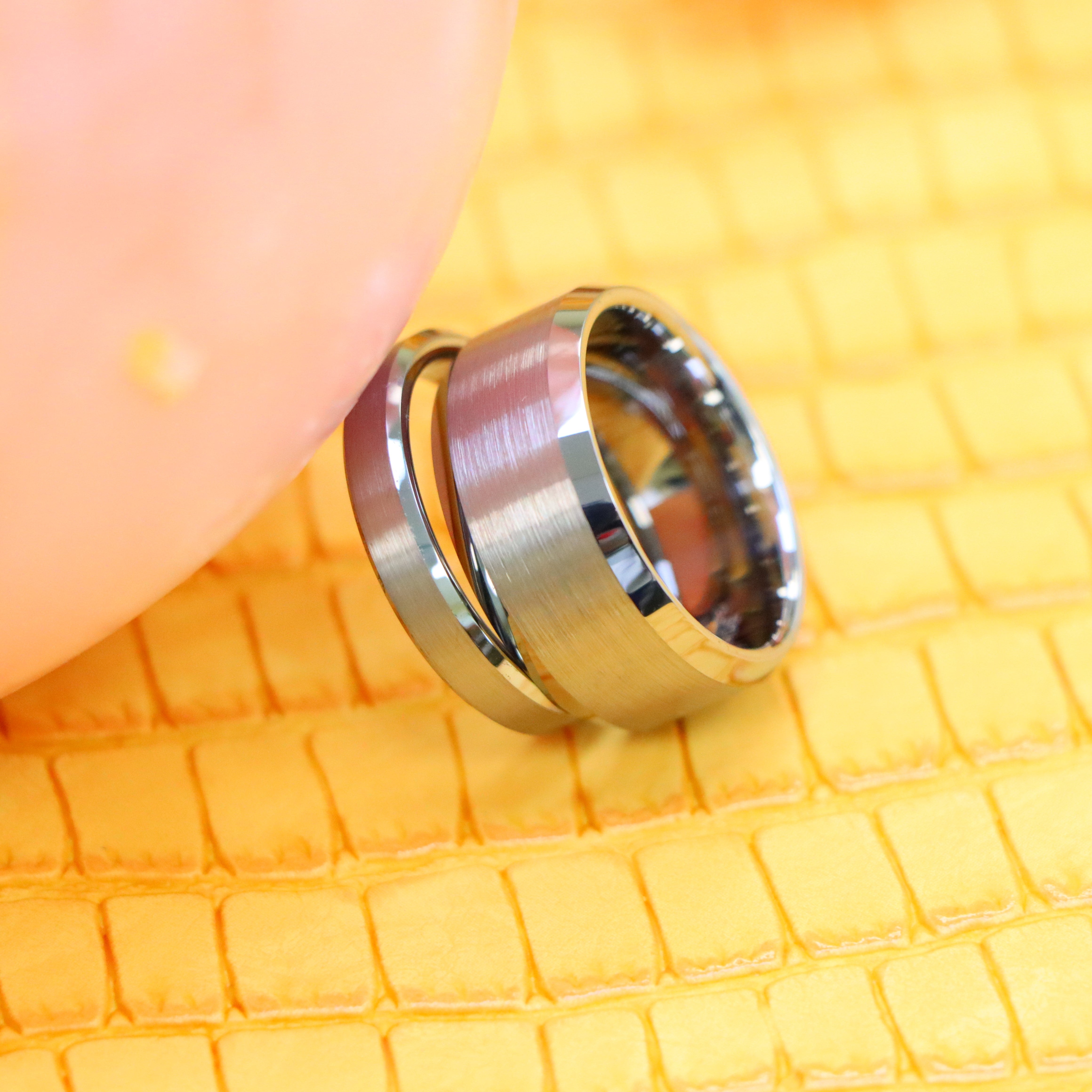 Flat Brushed Center High Polish Beveled Edge Tungsten Ring - Labhu USA