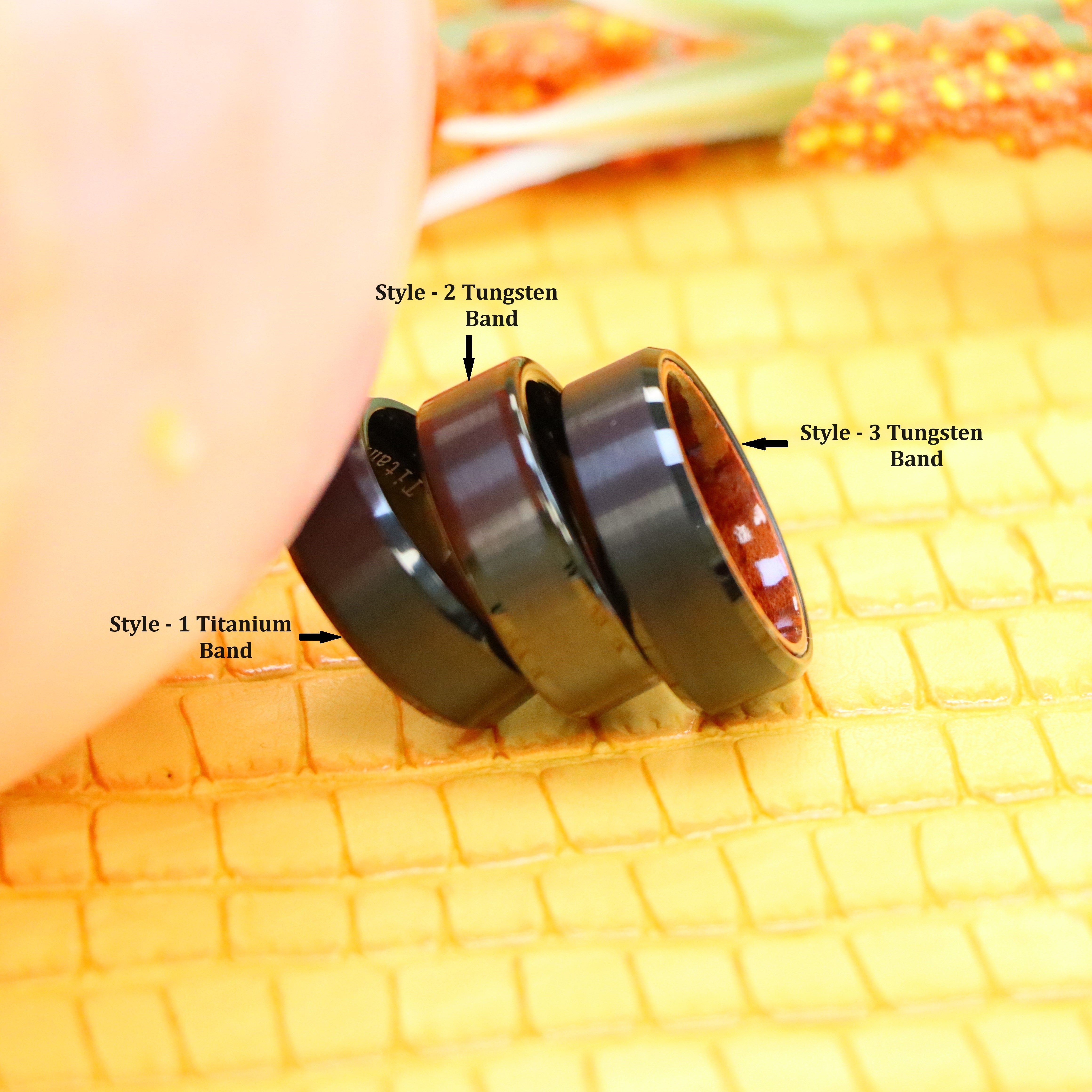 8mm Black IP Plated Titanium/Tungsten Ring Brushed Center Beveled Edge Titanium Ring Wood Sleeve Tungsten Ring - Labhu USA