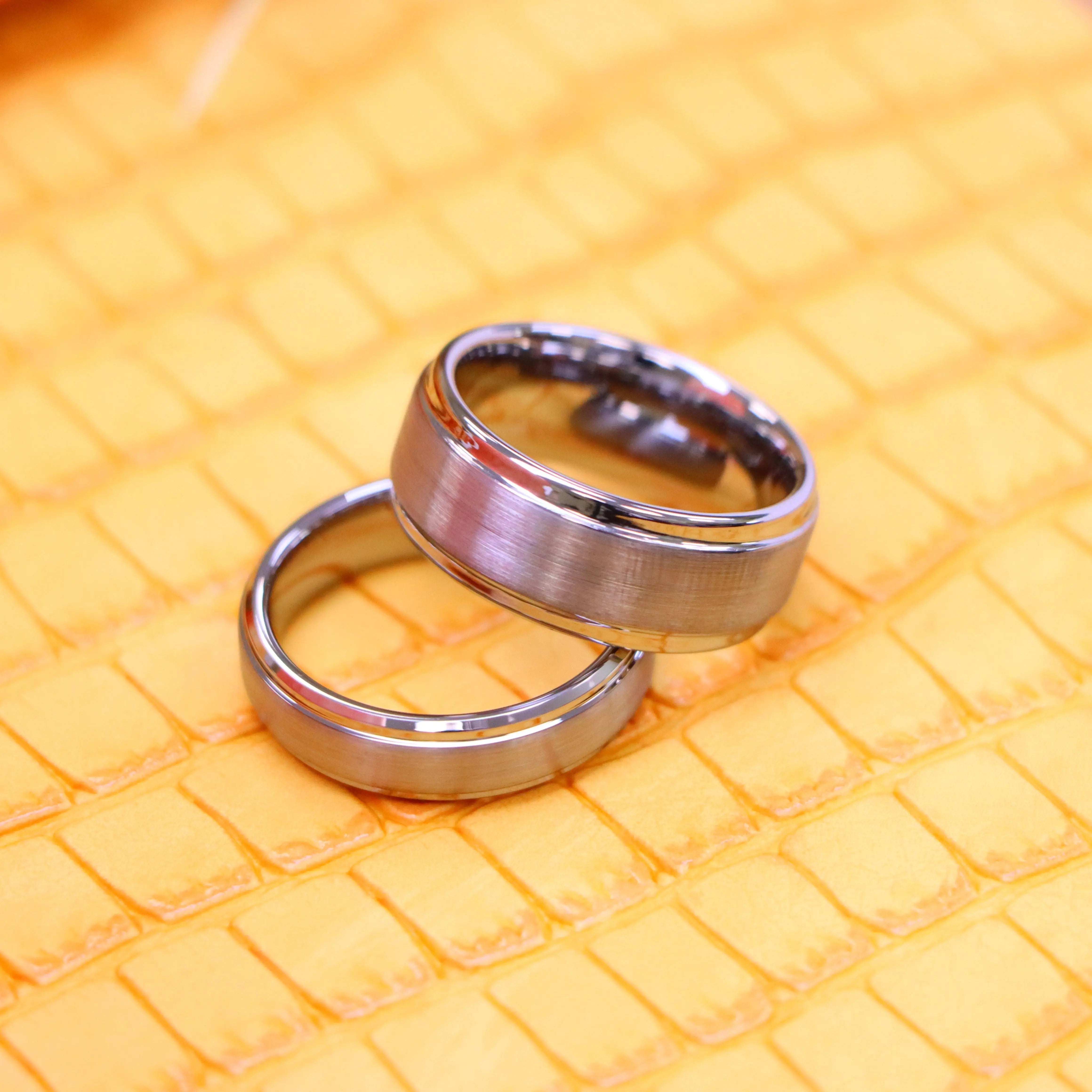 Brushed Center Stepped Edge Tungsten Ring - Labhu USA