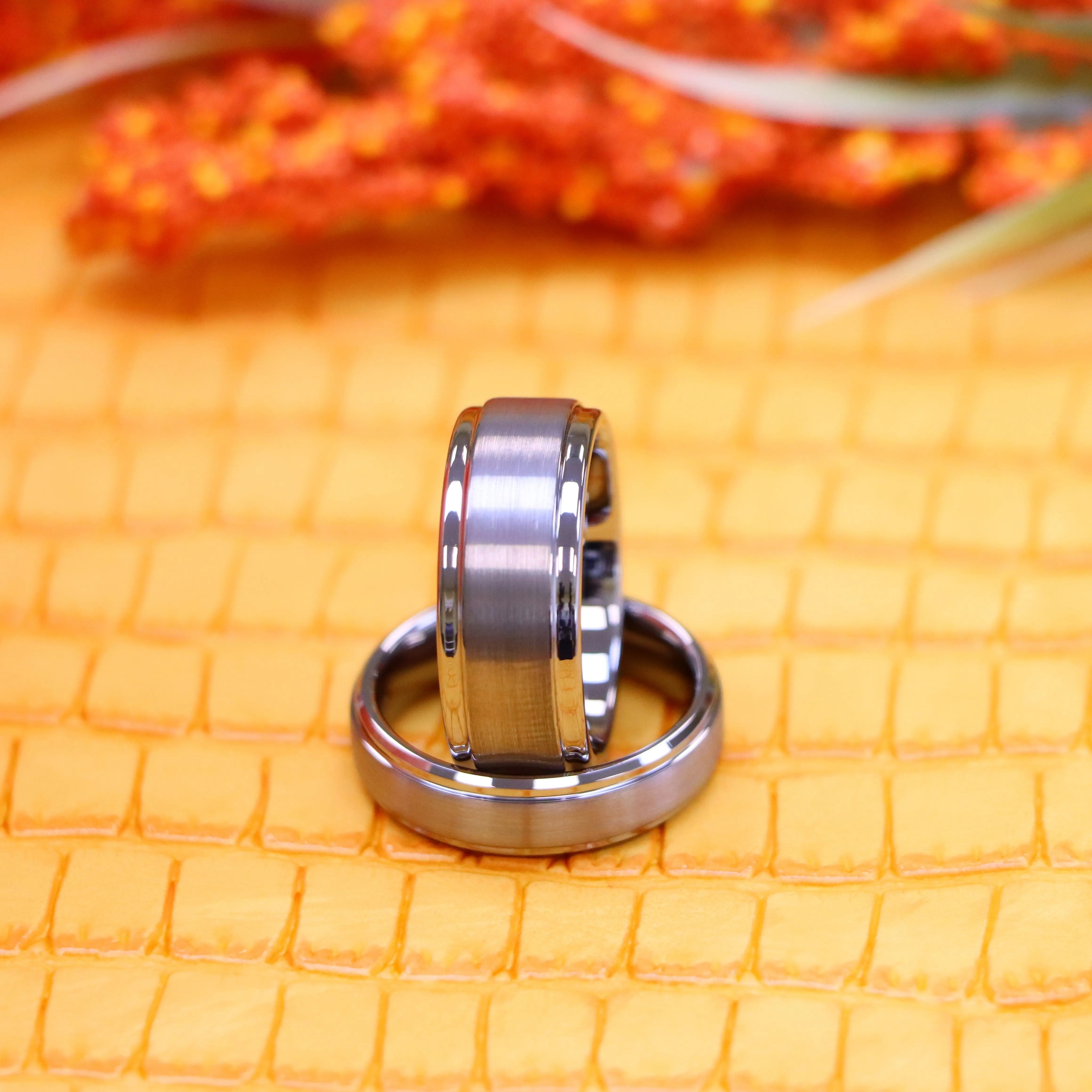 Brushed Center Stepped Edge Tungsten Ring - Labhu USA