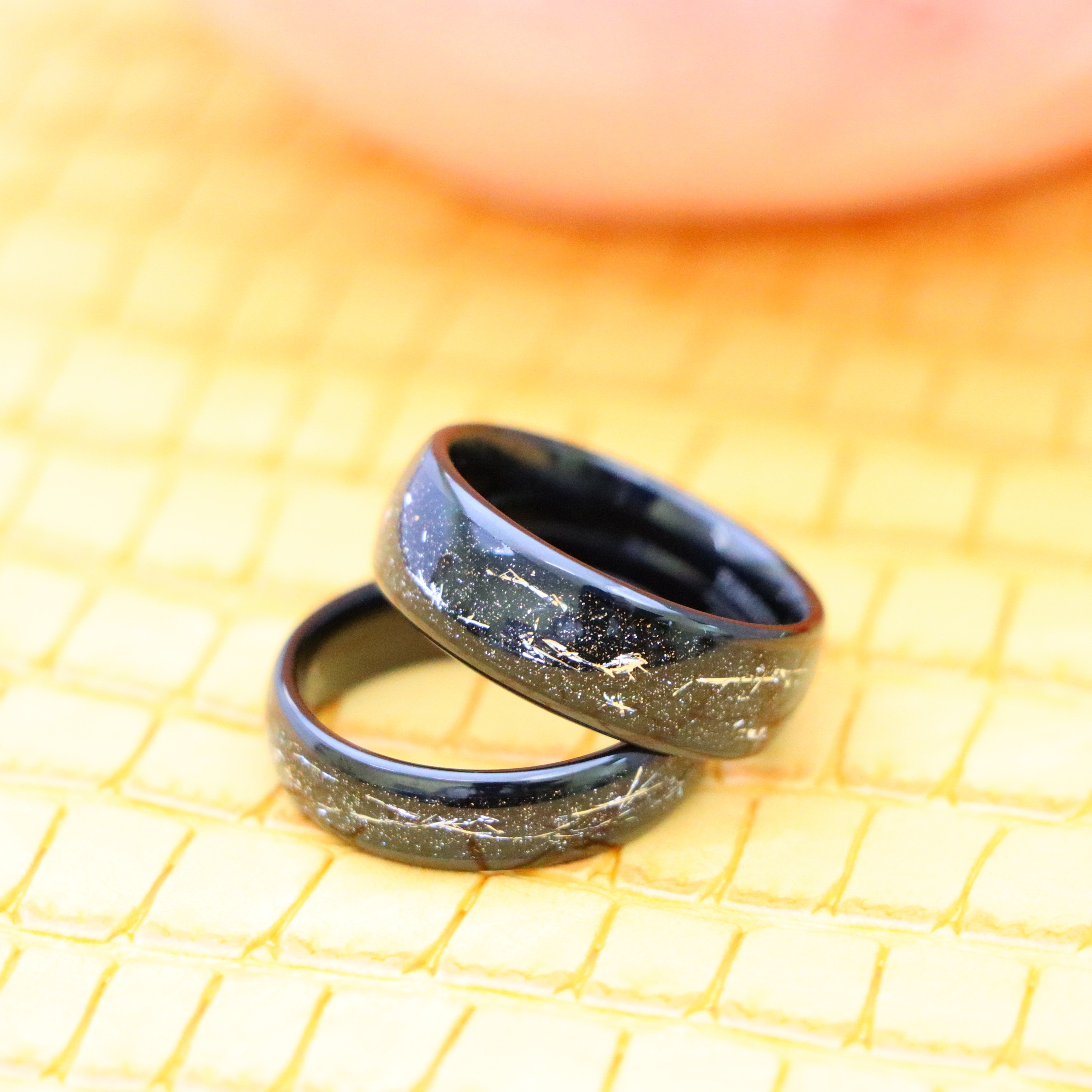 Black IP Plated with Imitation Black Meteorite Inlay Tungsten Ring - Labhu USA