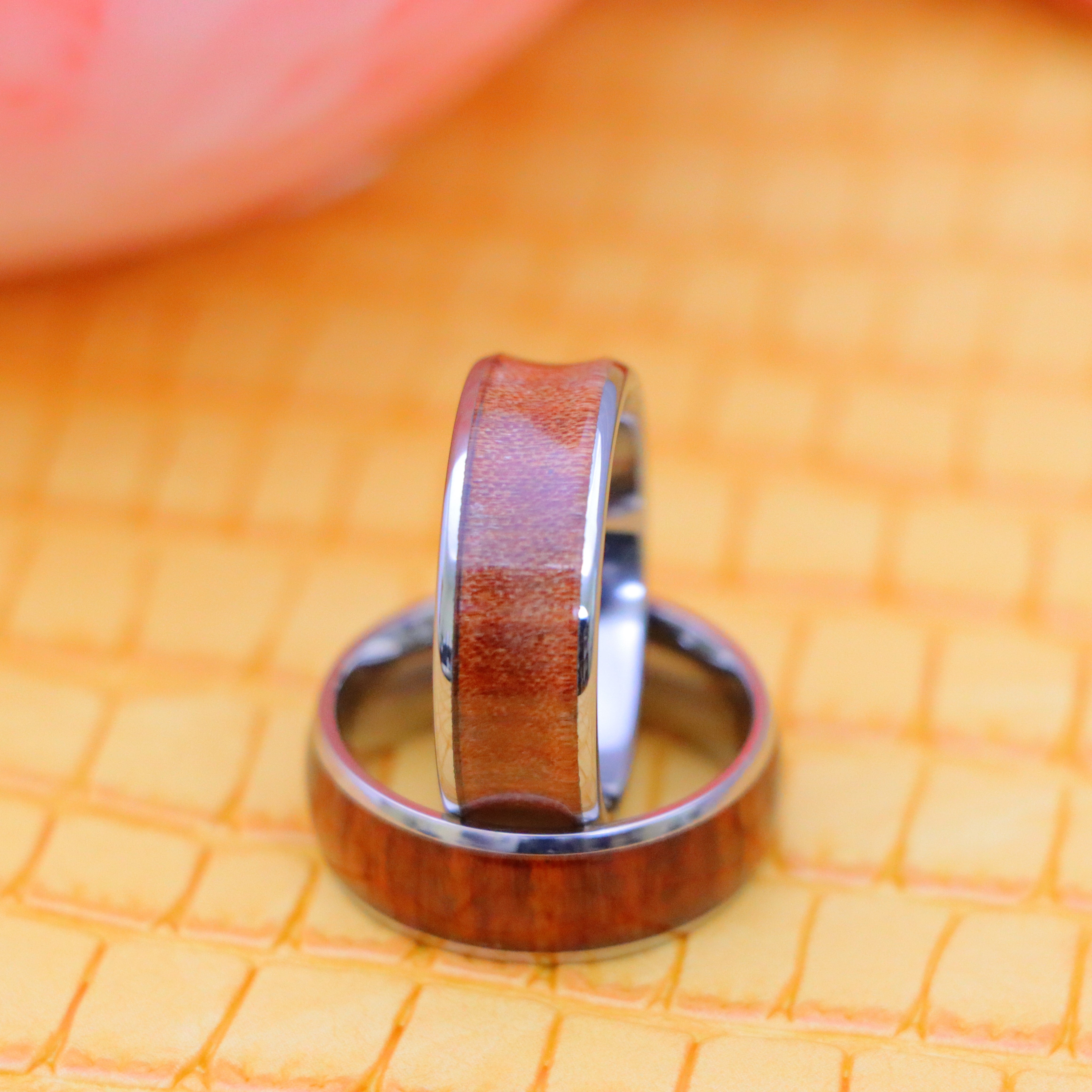 8mm Titanium Ring High Polished Domed with Rosewood, Concave Ring with Natural Rosewood Inlay Tungsten Ring - Labhu USA