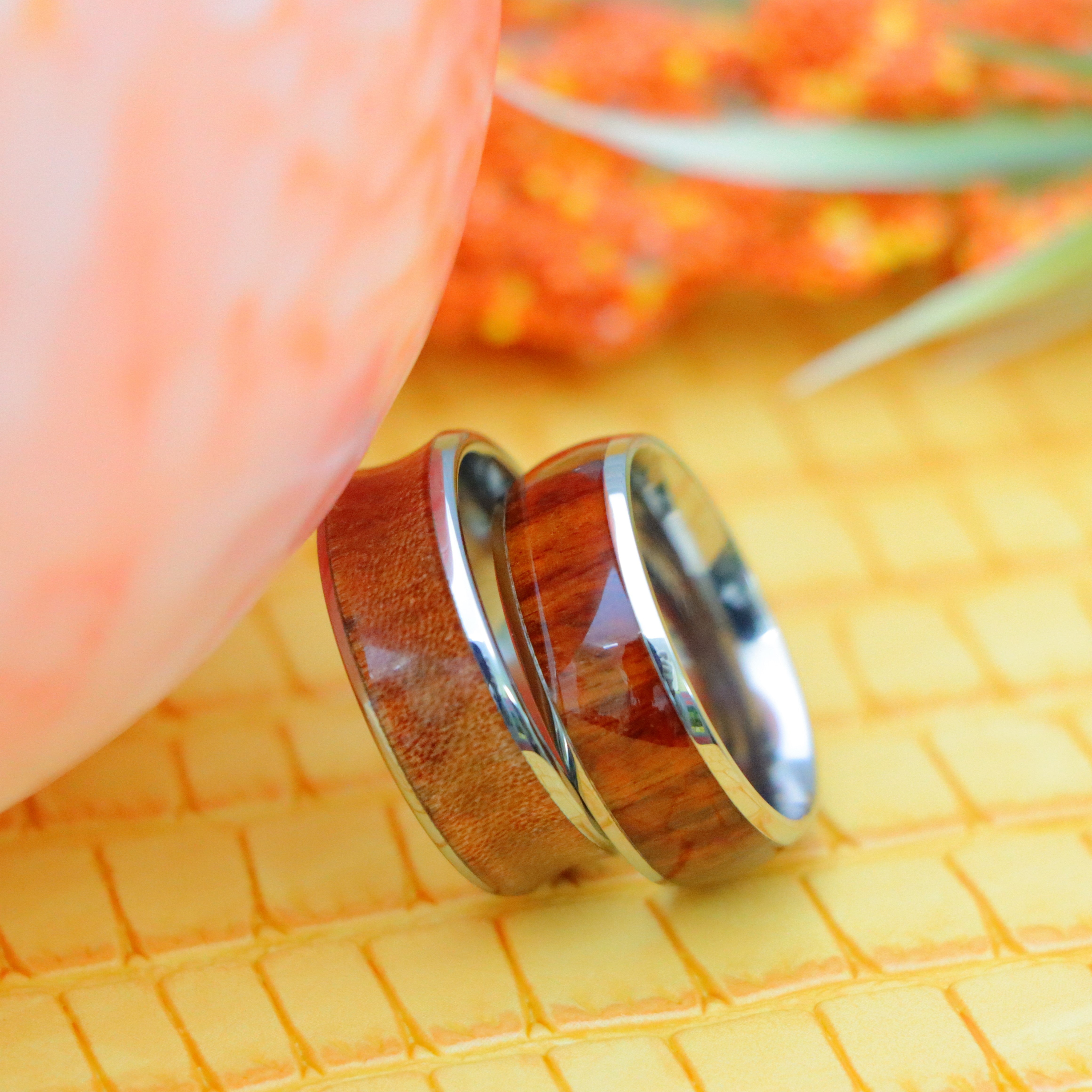 8mm Titanium Ring High Polished Domed with Rosewood, Concave Ring with Natural Rosewood Inlay Tungsten Ring - Labhu USA