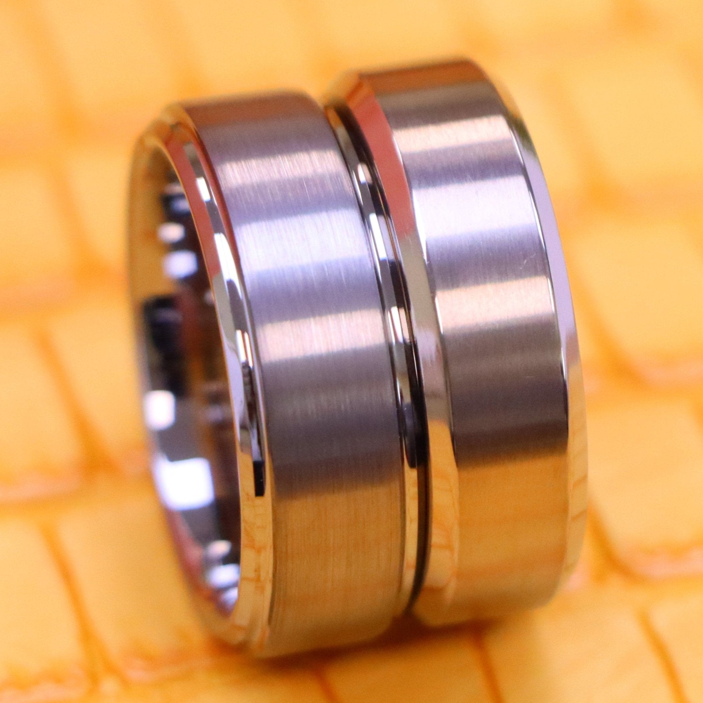 Titanium Ring Brushed Center Beveled Edge Titanium Ring, High Polish Stepped Edge Tungsten Ring - Men's Fashion Jewelry Labhu USA