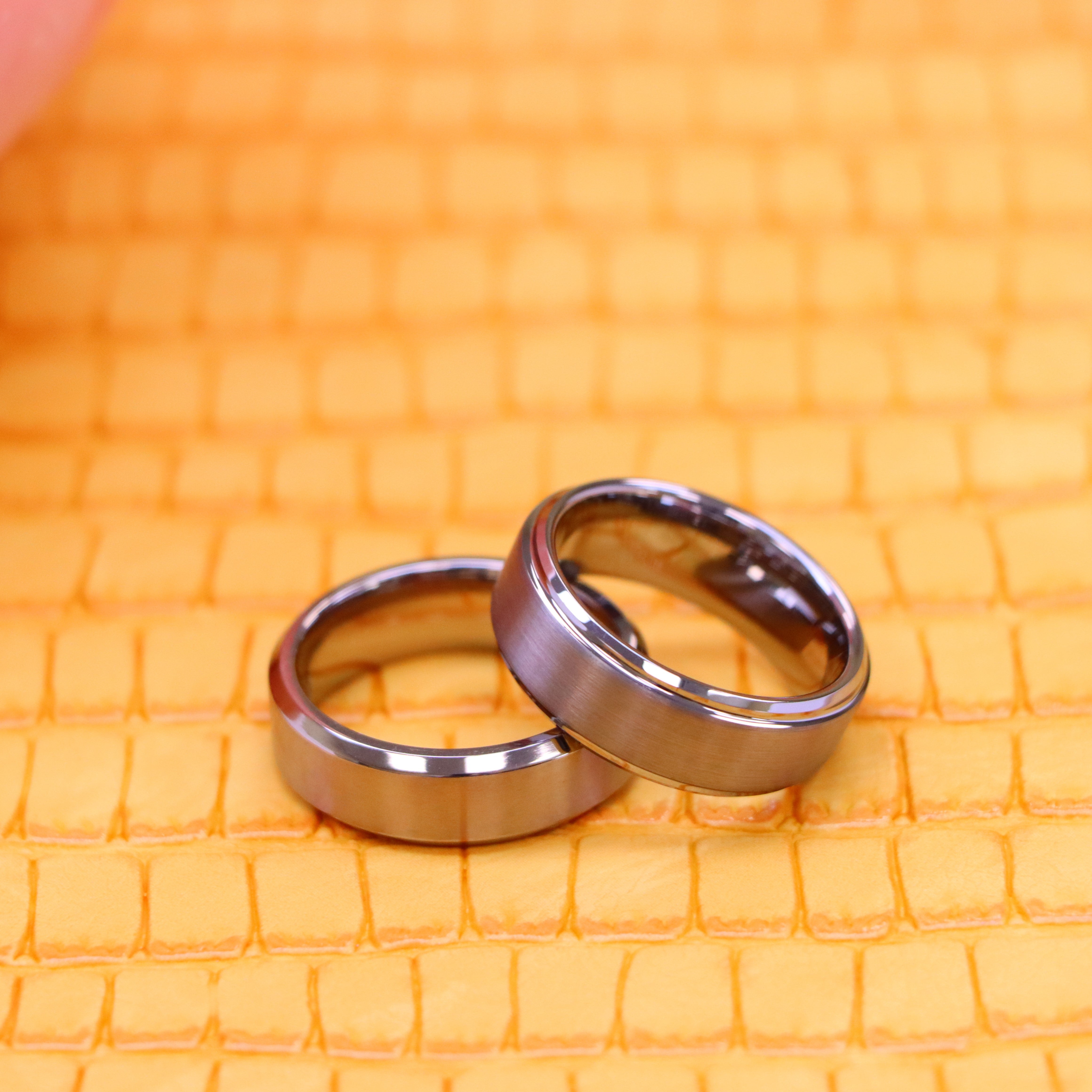 Titanium Ring Brushed Center Beveled Edge Titanium Ring, High Polish Stepped Edge Tungsten Ring - Men's Fashion Jewelry Labhu USA