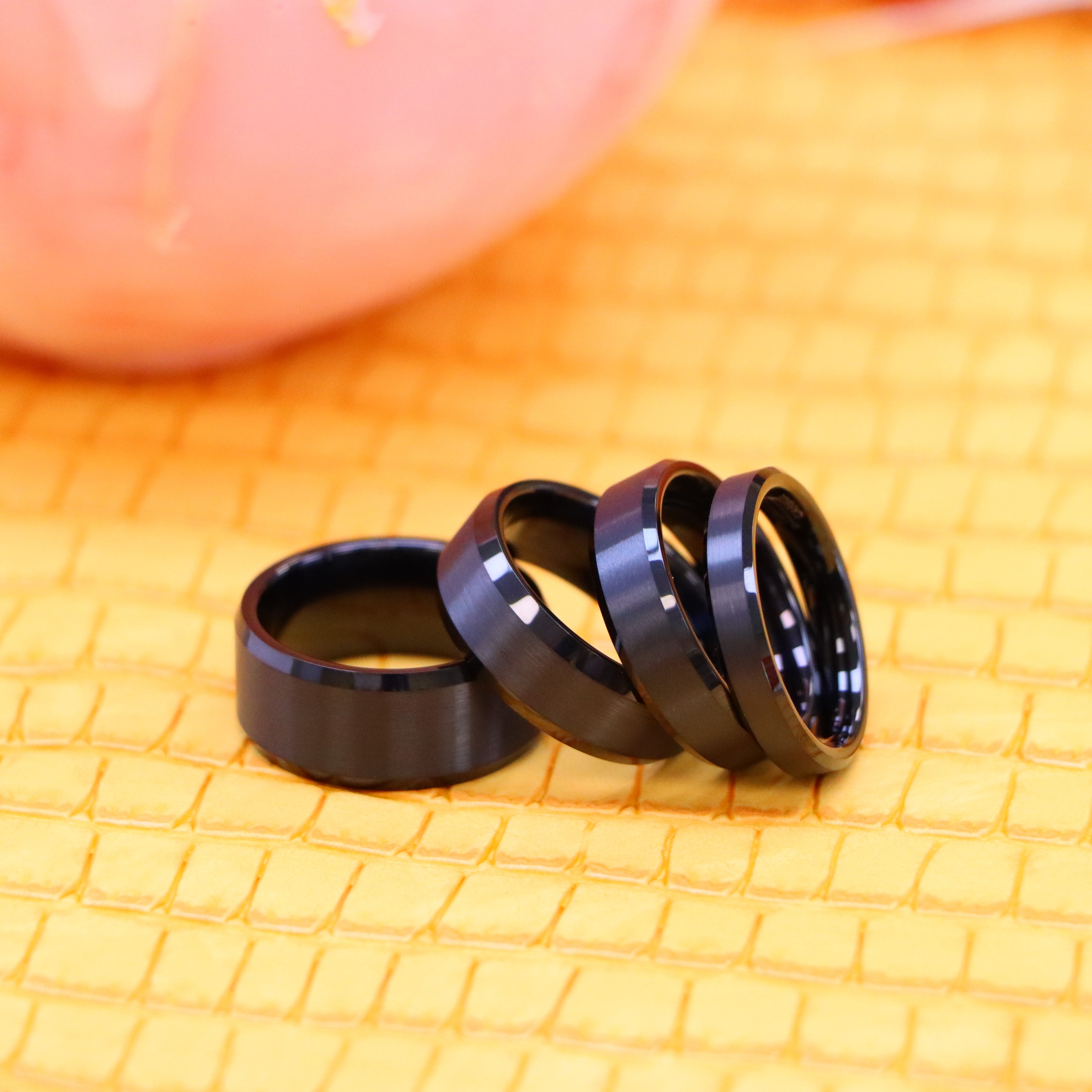 Flat High Polish Beveled Edge Brushed Center Tungsten Ring - Labhu USA