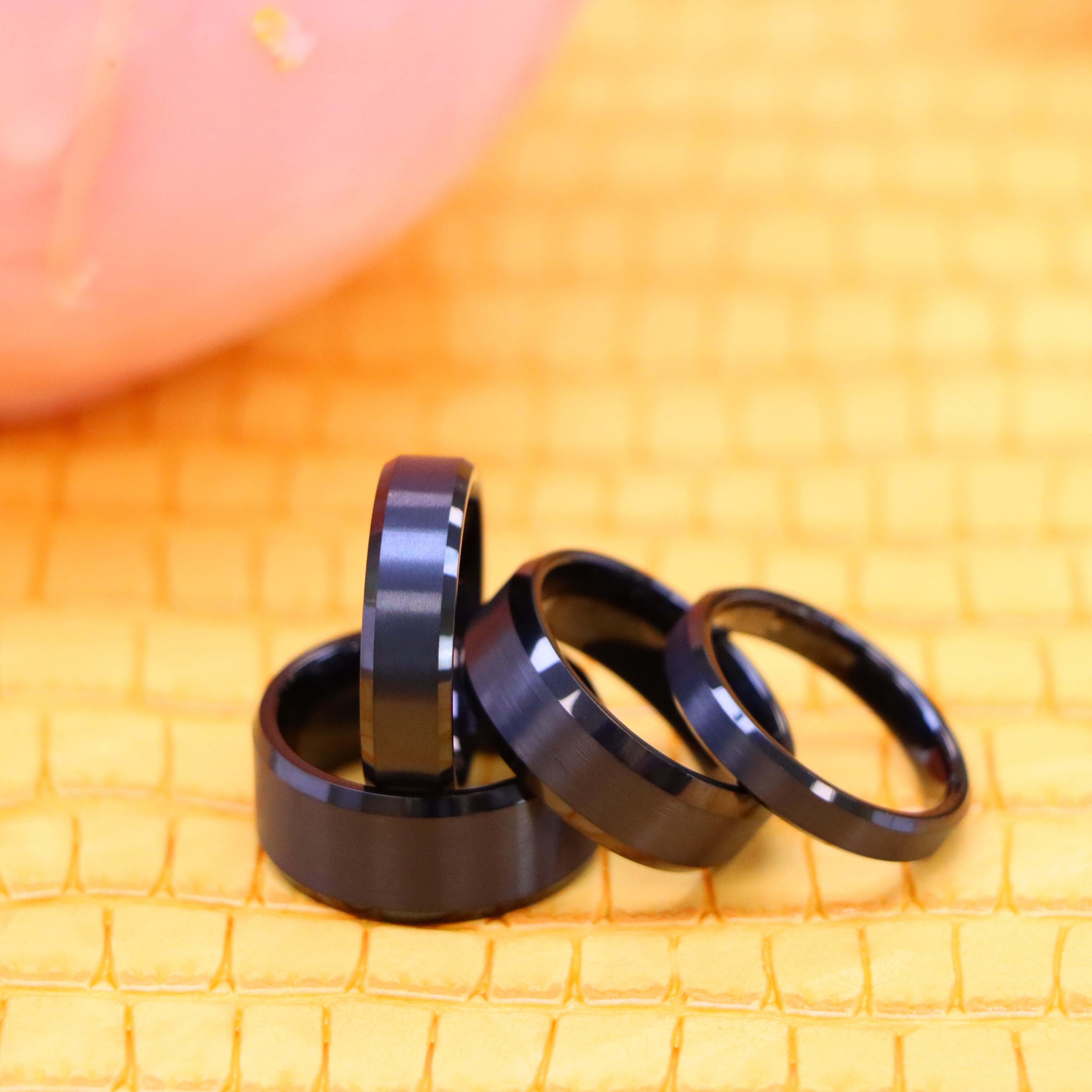 Flat High Polish Beveled Edge Brushed Center Tungsten Ring - Labhu USA