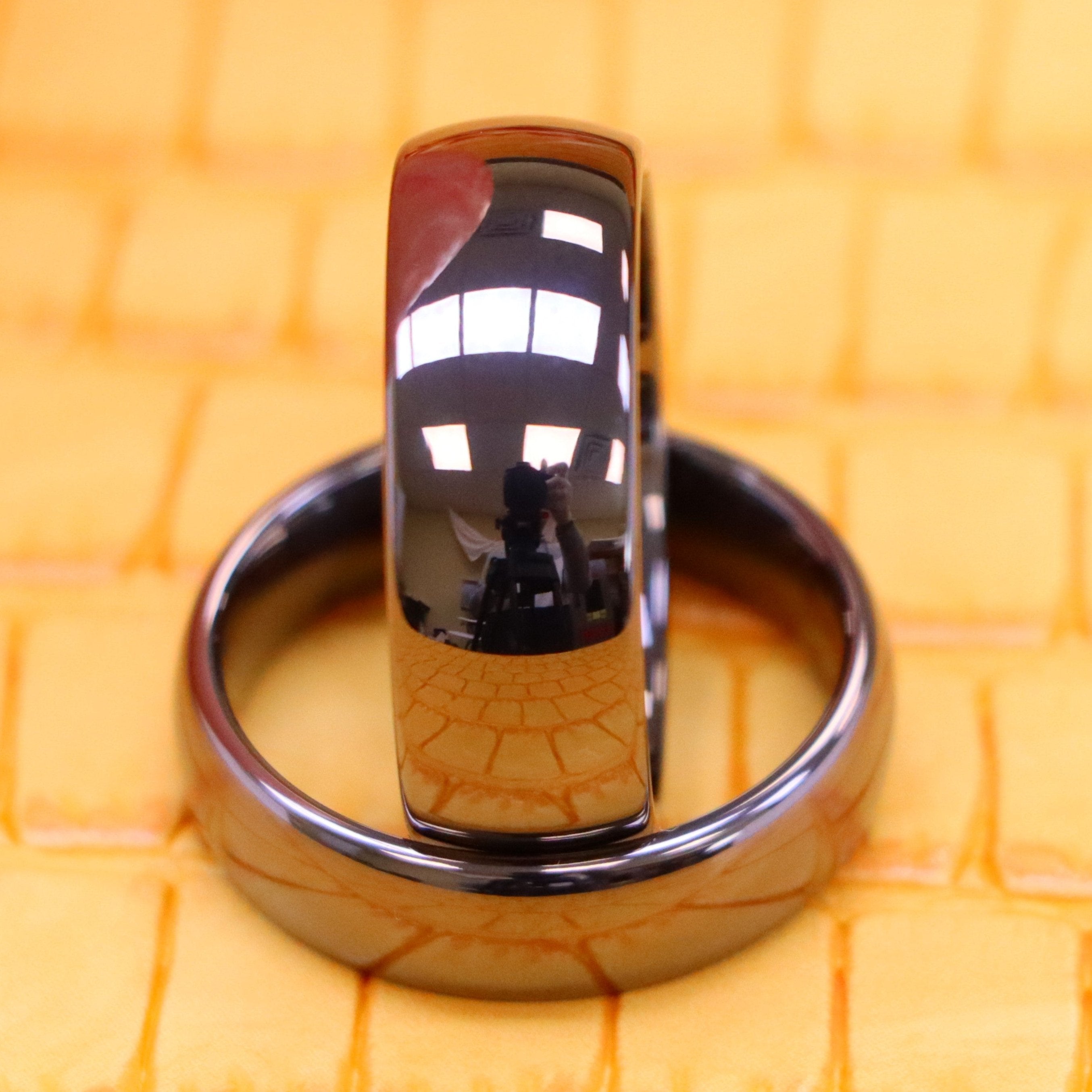 High Polished Shiny Gun Metal IP Plated Classic Domed Tungsten Ring - Labhu USA