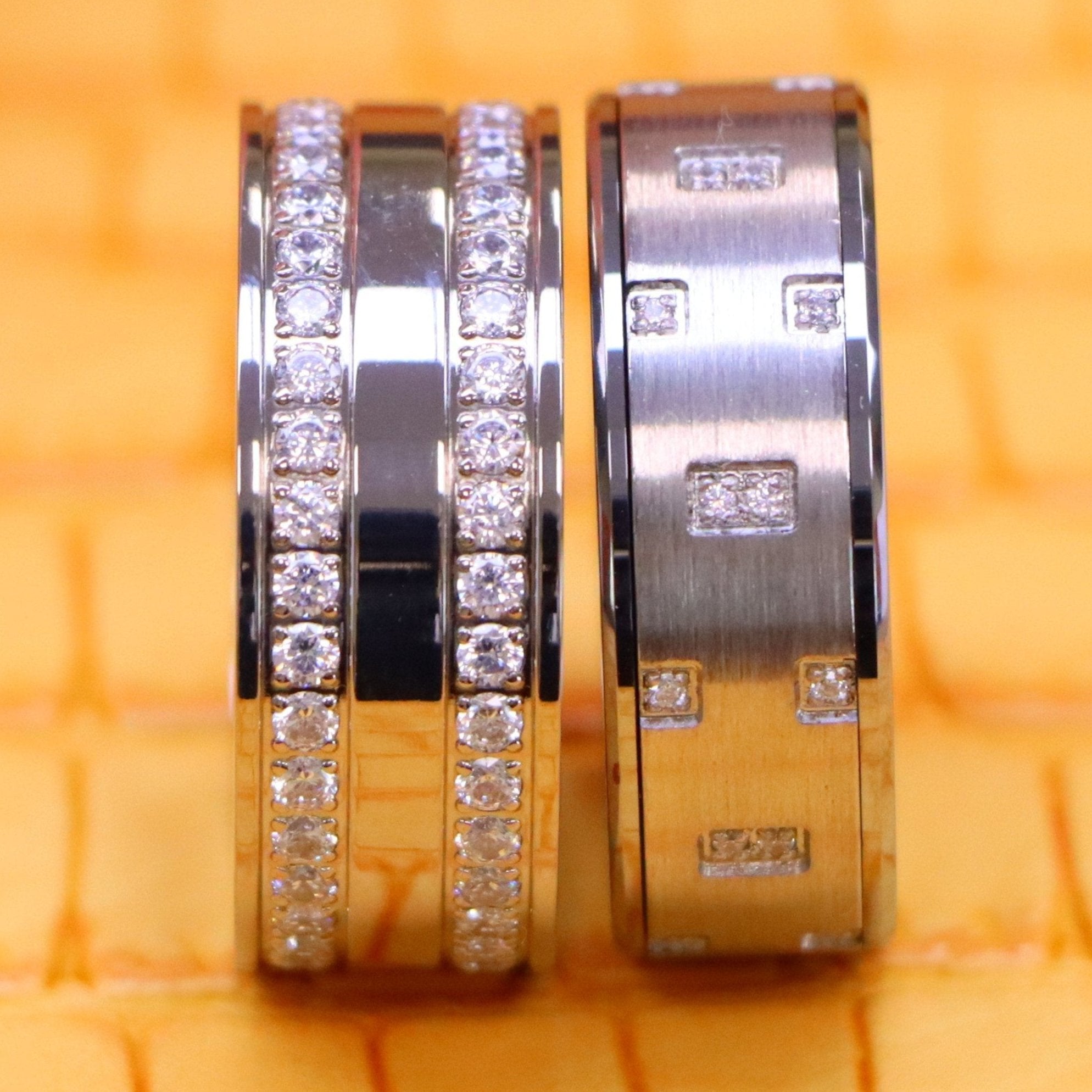 Titanium Full Eternity White CZ Titanium Ring - Women's Jewelry, Pipe Cut Alternating Prong-Set White Cubic Zirconia CZ Tungsten Ring - Men's Fashion Jewelry Labhu USA