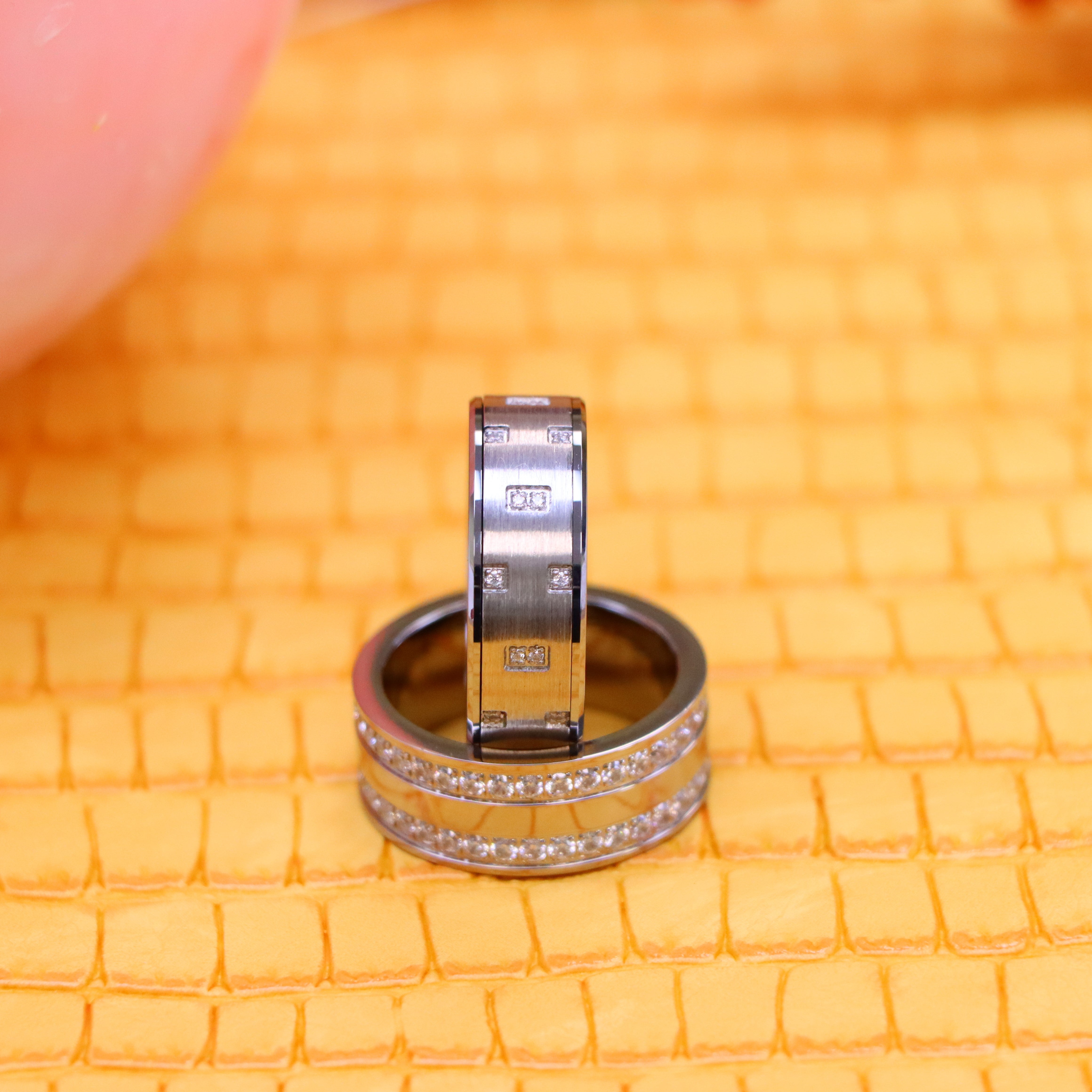 Titanium Full Eternity White CZ Titanium Ring - Women's Jewelry, Pipe Cut Alternating Prong-Set White Cubic Zirconia CZ Tungsten Ring - Men's Fashion Jewelry Labhu USA