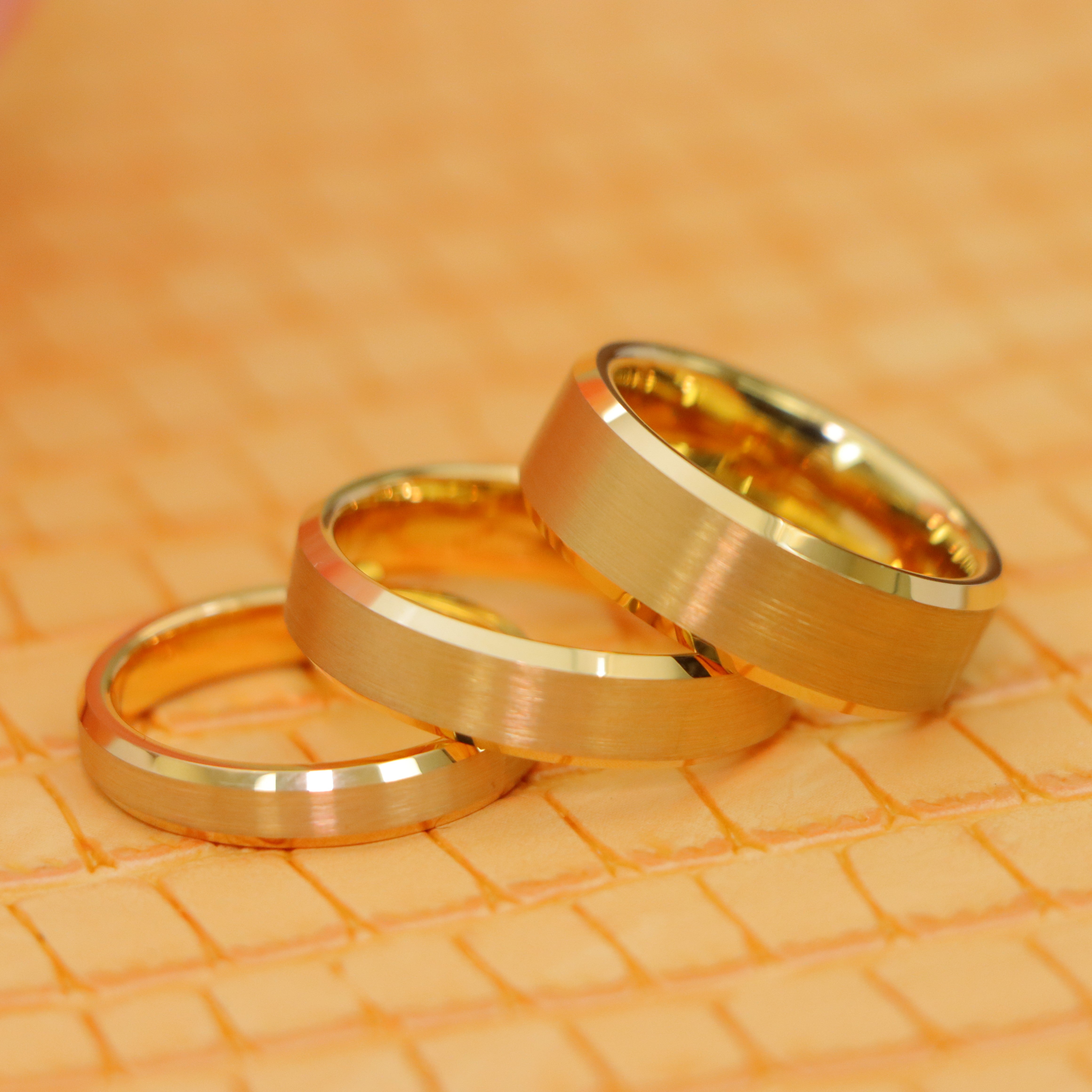 Brush Polished Yellow Gold IP Plated Center & Shiny Beveled Edge Tungsten Ring - Labhu USA
