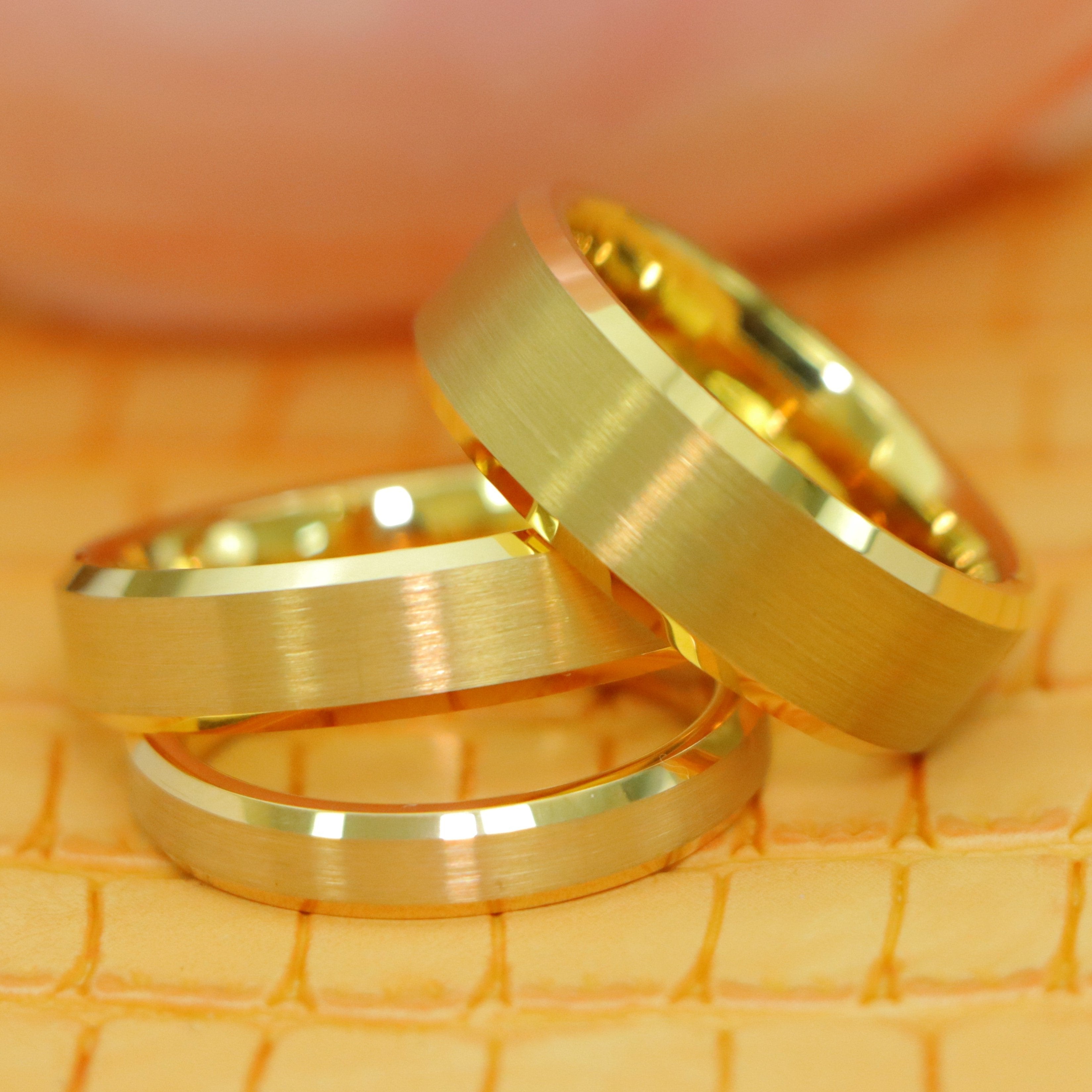 Brush Polished Yellow Gold IP Plated Center & Shiny Beveled Edge Tungsten Ring - Labhu USA