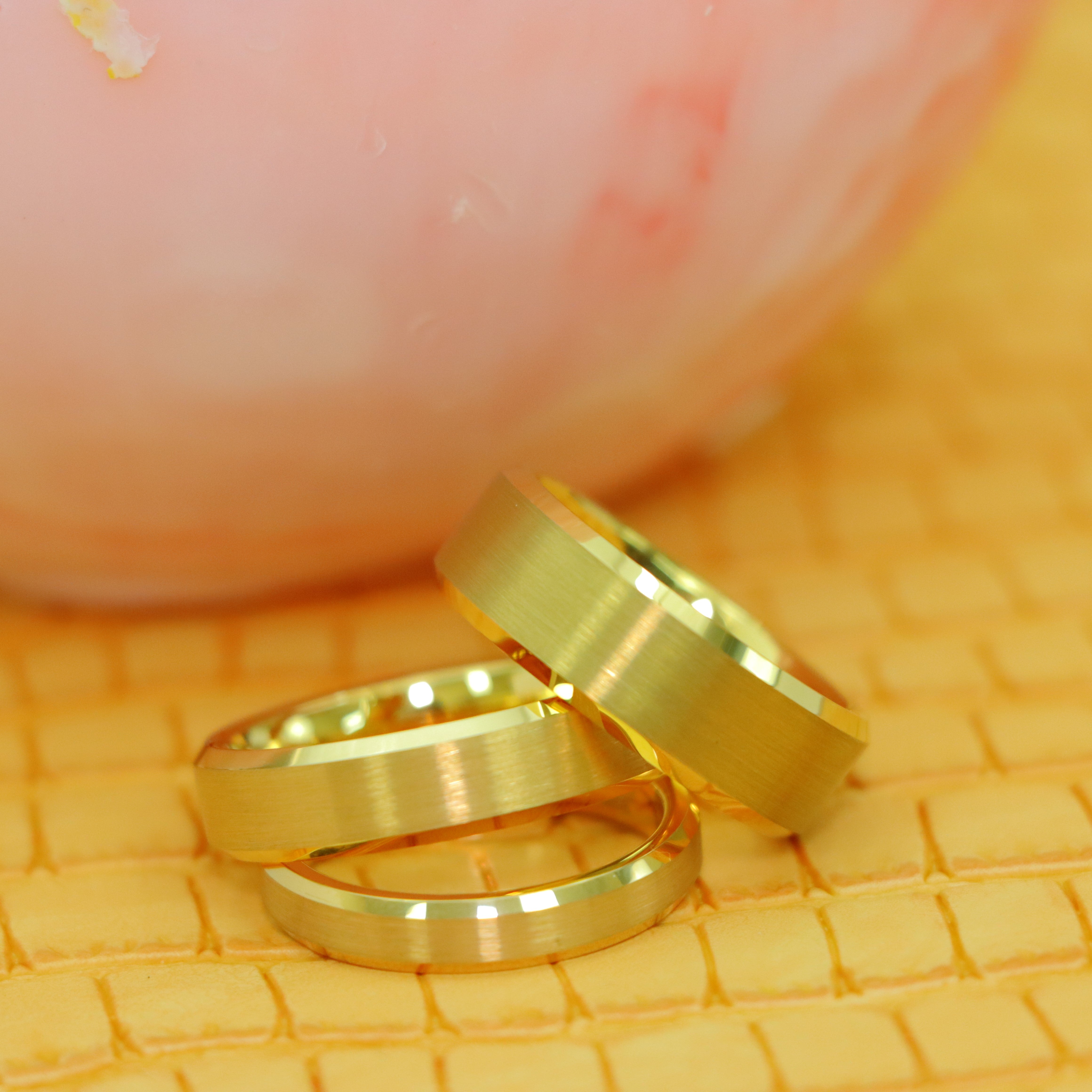 Brush Polished Yellow Gold IP Plated Center & Shiny Beveled Edge Tungsten Ring - Labhu USA