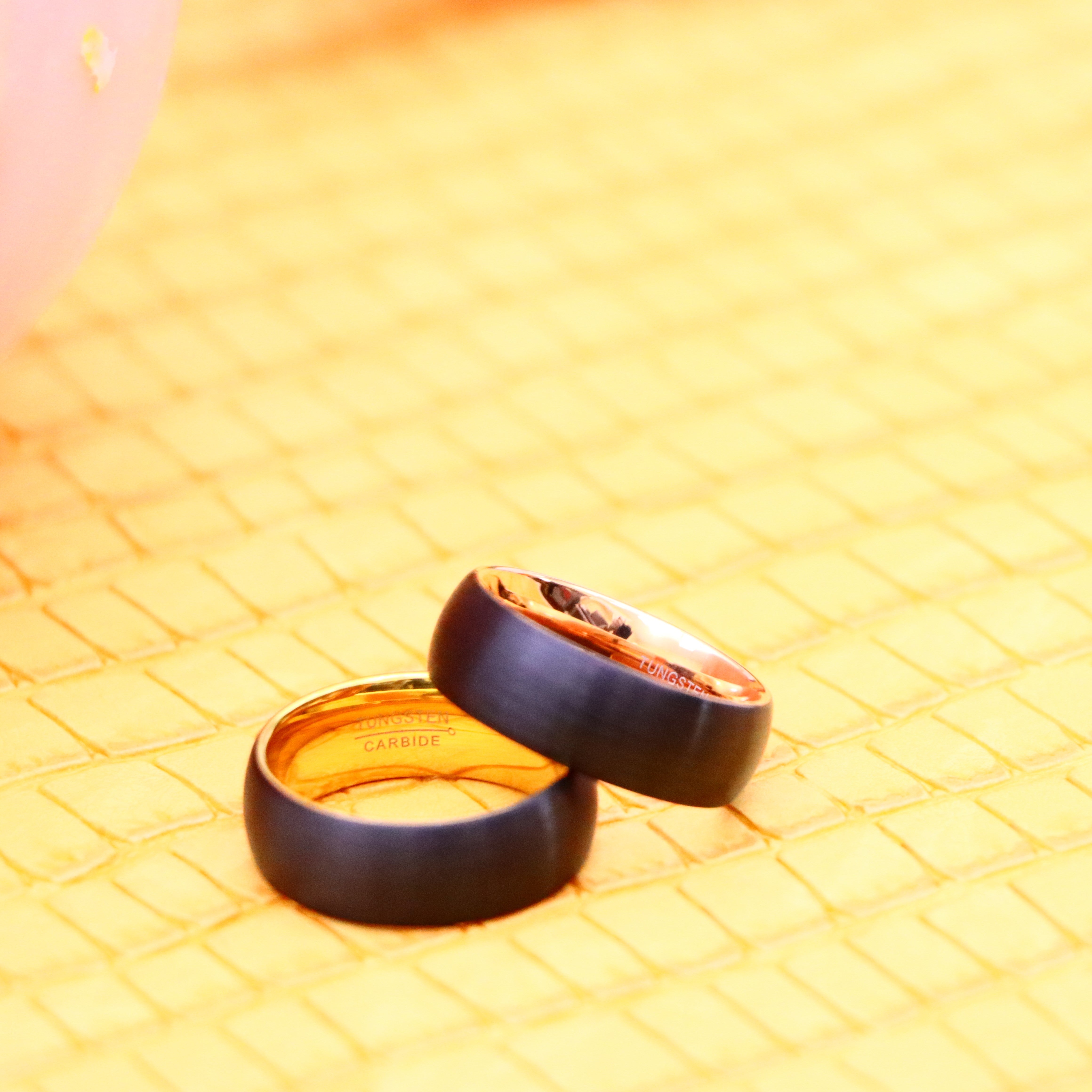 Domed Yellow Gold IP Plated Inside & Black IP Plated Brushed Center Tungsten Ring - Labhu USA
