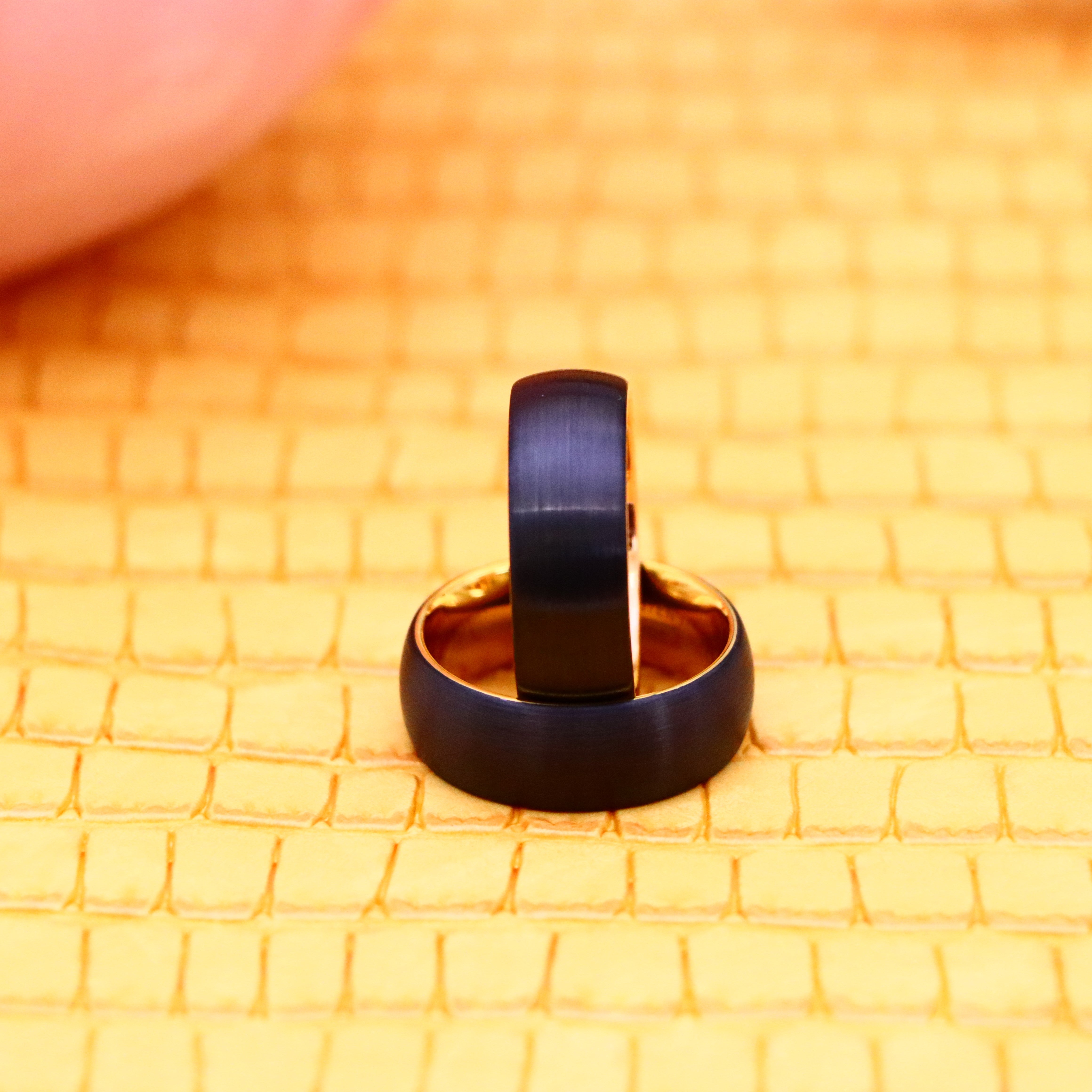 Domed Yellow Gold IP Plated Inside & Black IP Plated Brushed Center Tungsten Ring - Labhu USA