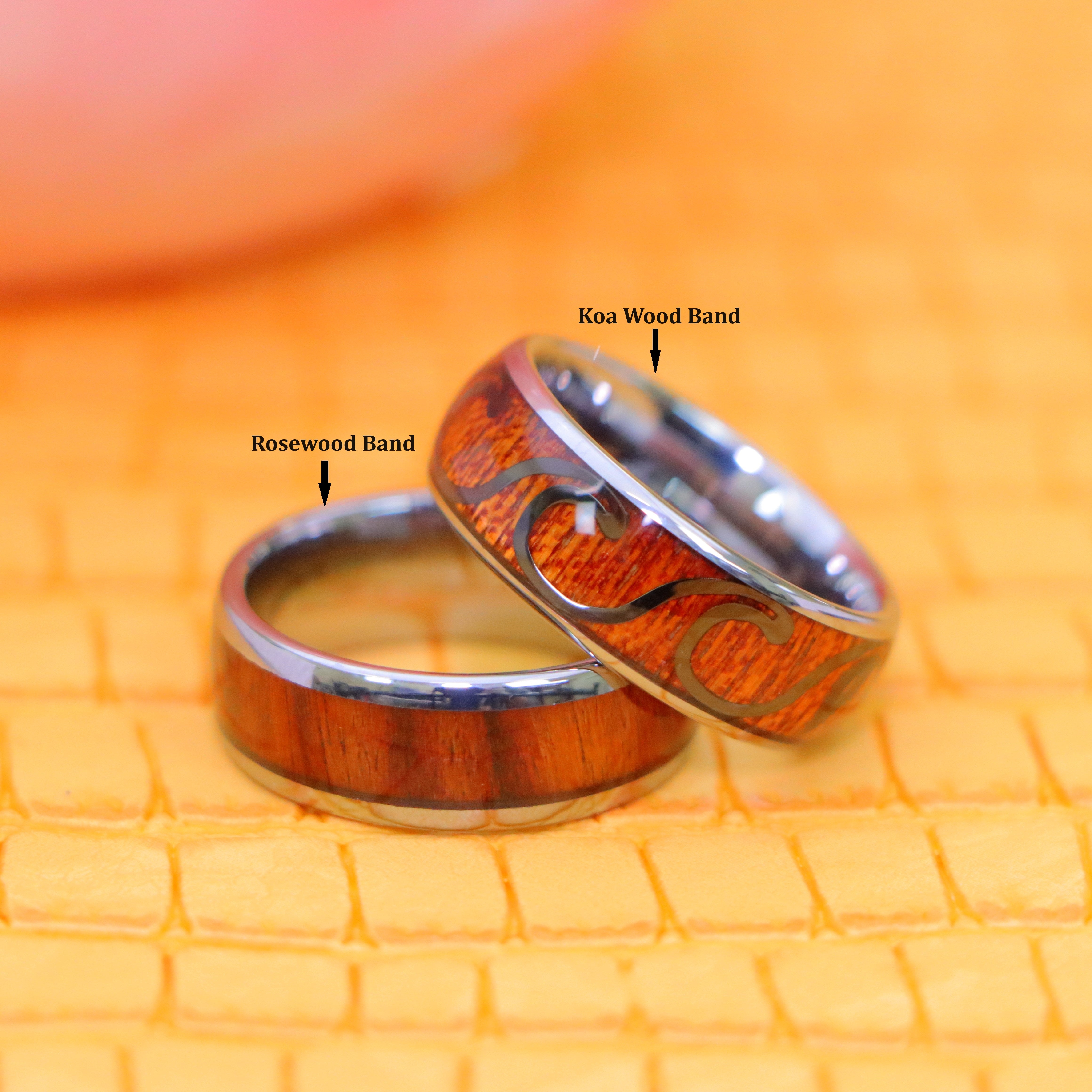 8mm High Polished Domed with Rosewood/Hawaiian Koa Wood Inlay Tungsten Ring - Labhu USA