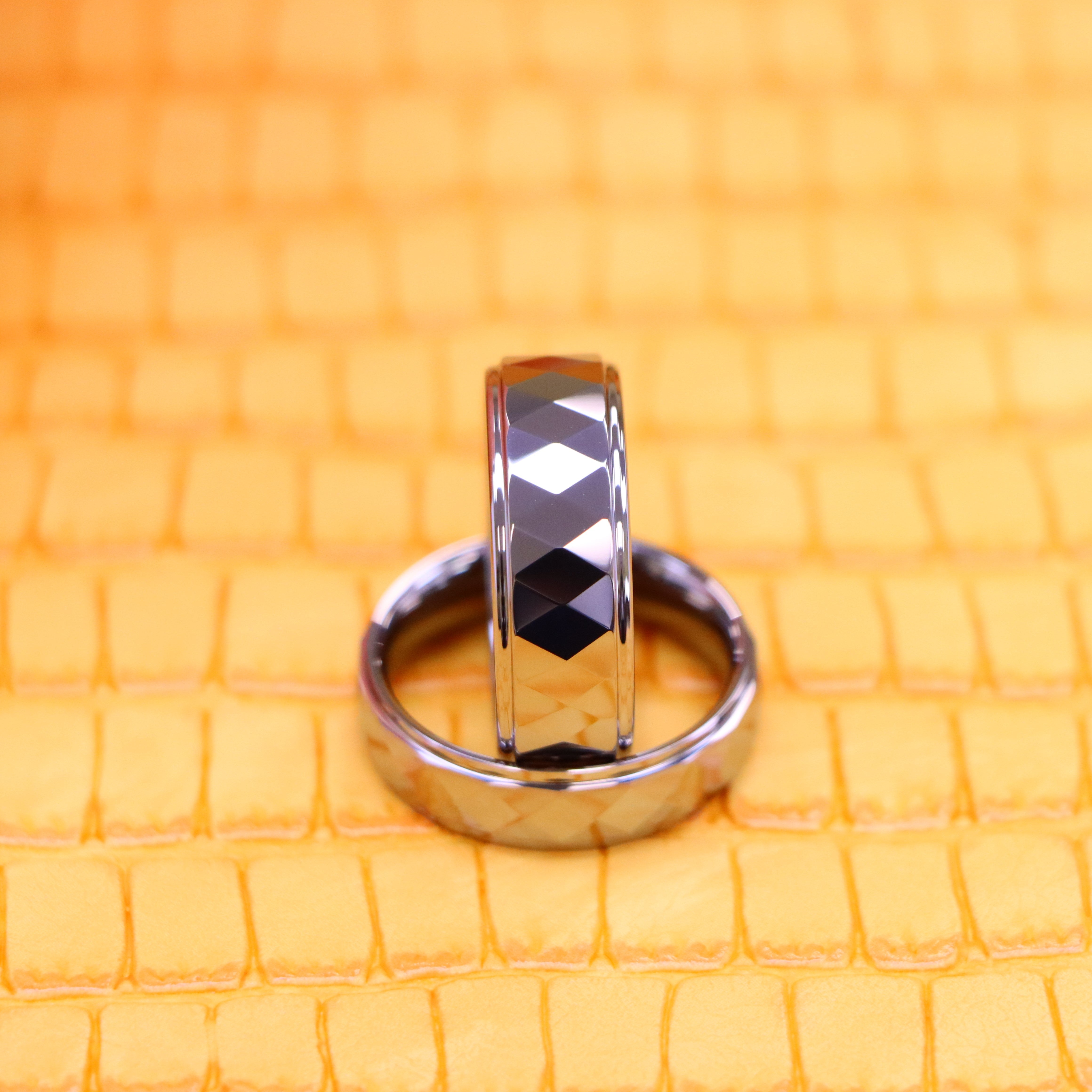 Domed Faceted Ring Stepped Edge Tungsten Ring - Labhu USA