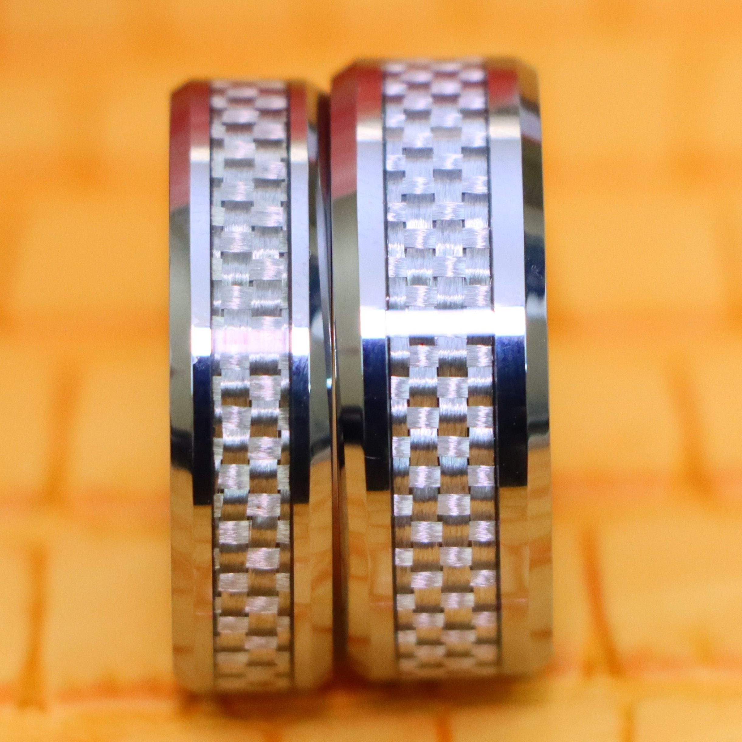 Grey Carbon Fiber Inlay Low Beveled Edge Tungsten Ring - Labhu USA