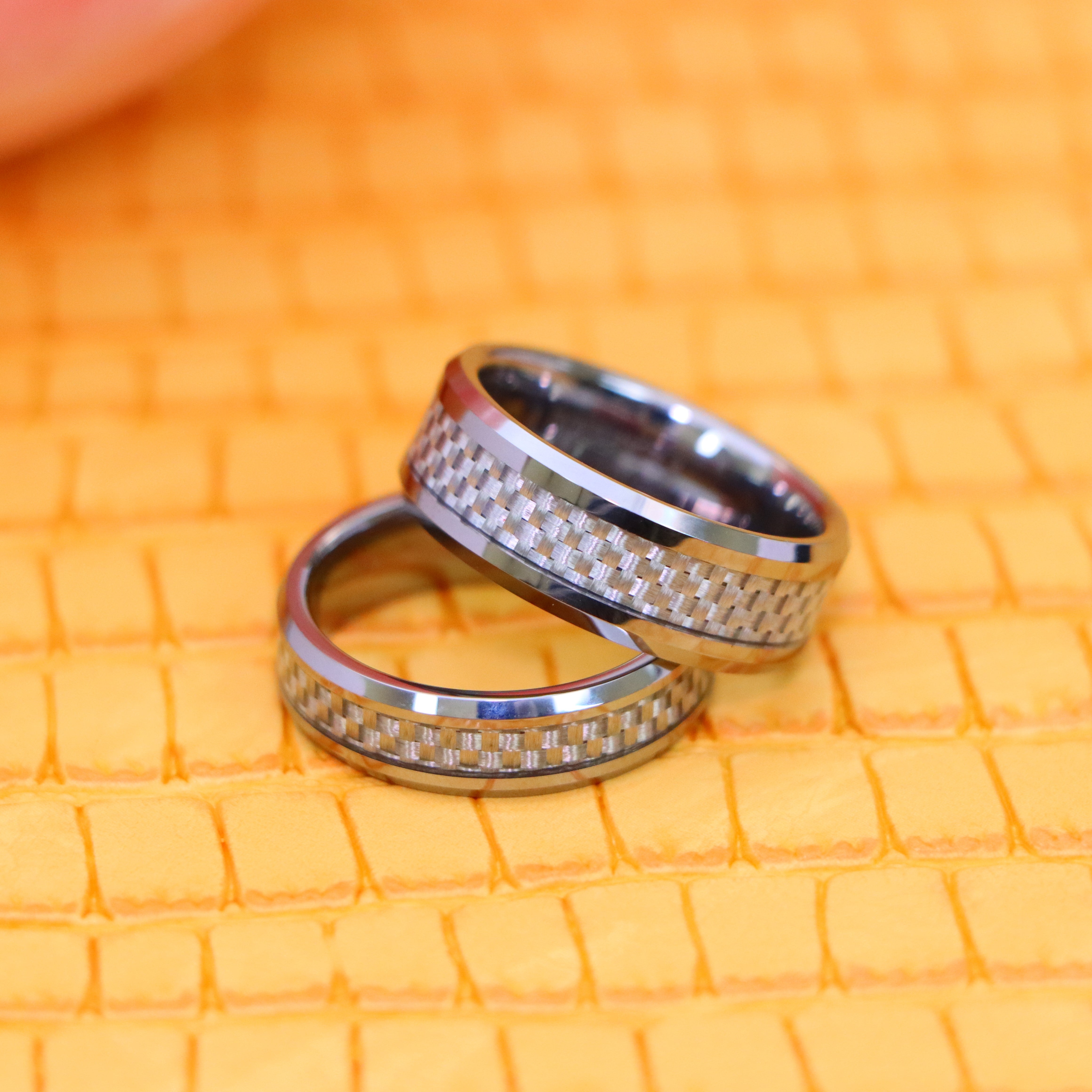 Grey Carbon Fiber Inlay Low Beveled Edge Tungsten Ring - Labhu USA