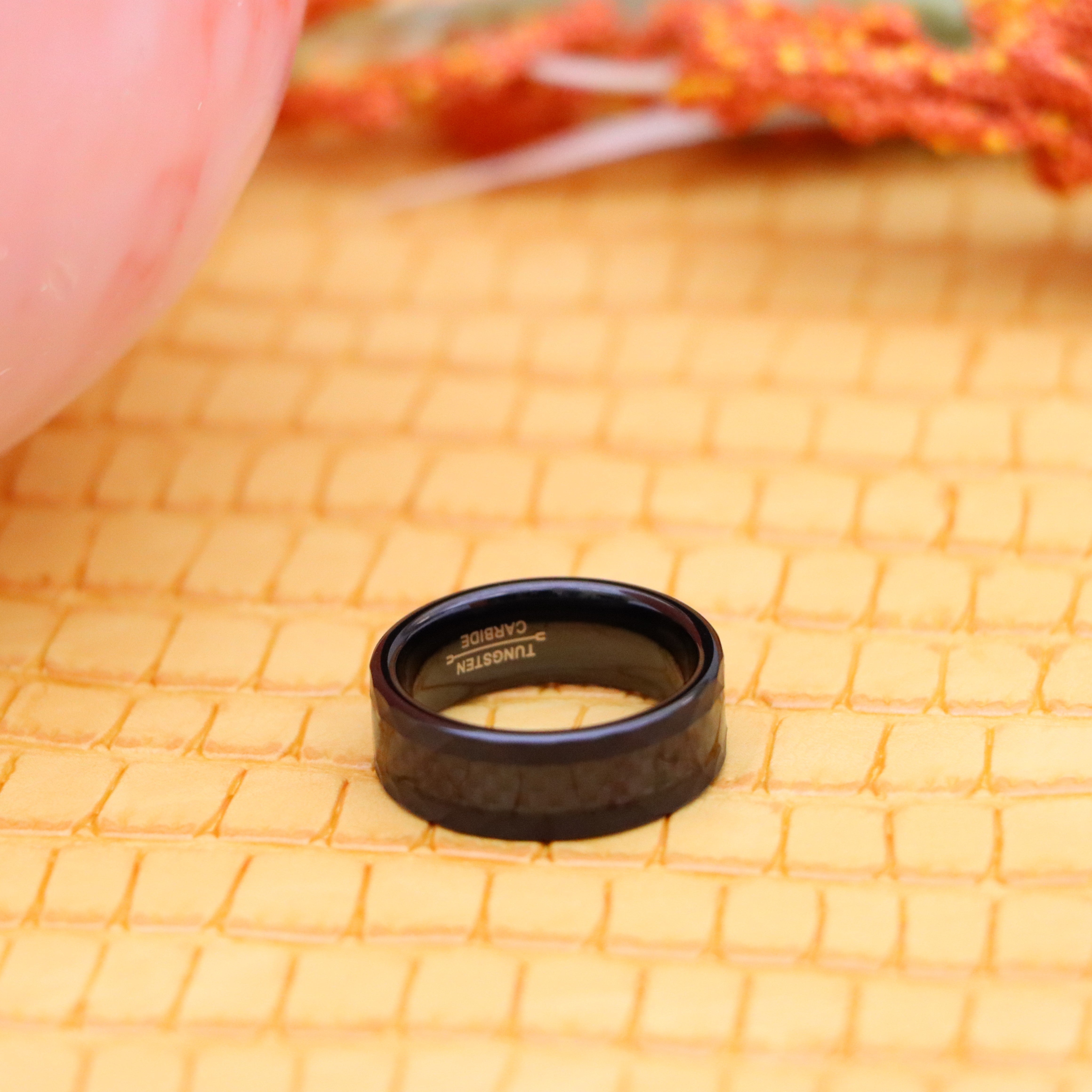8mm Carbon Fiber Center Faceted Sides Tungsten Ring - Labhu USA