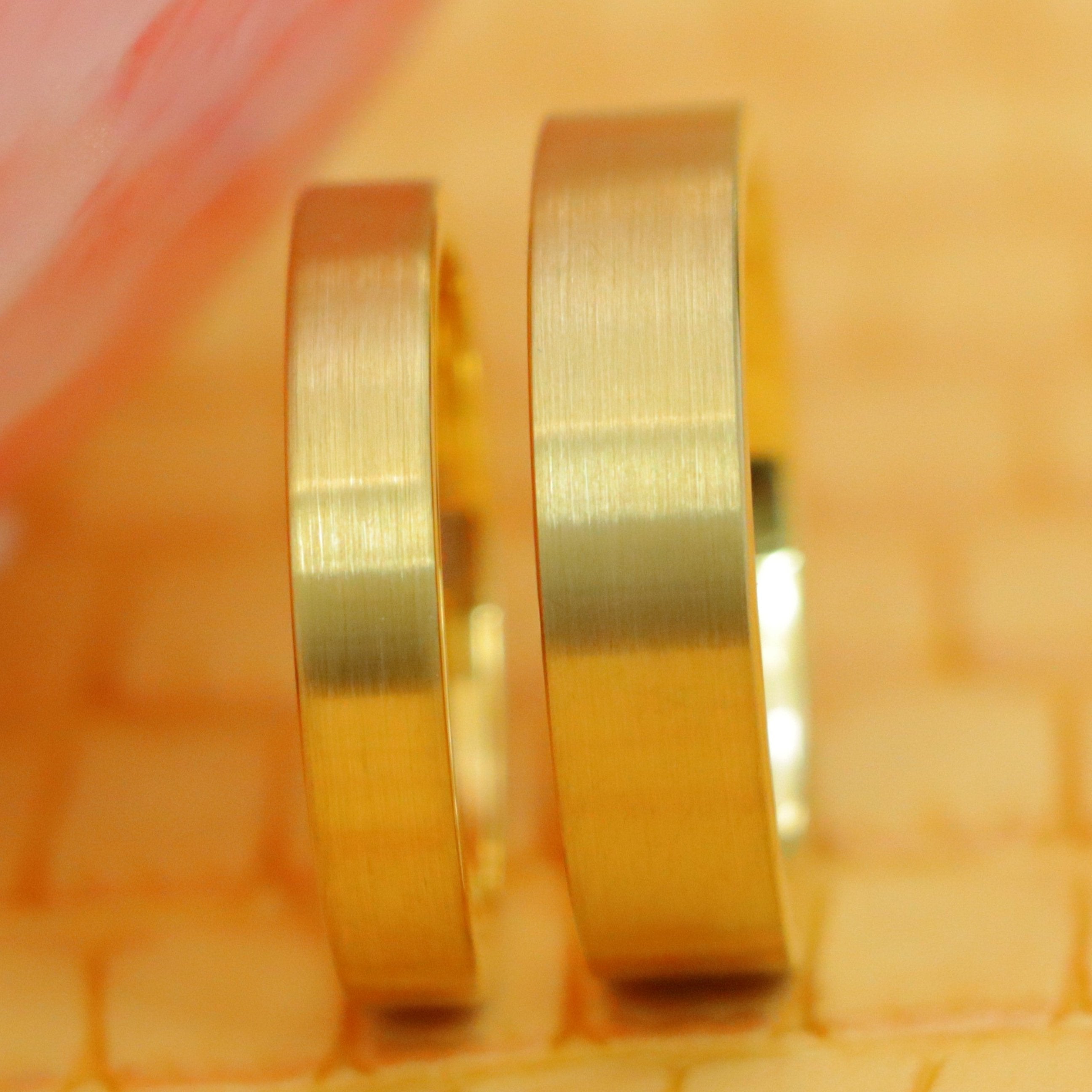 Yellow Gold IP Plated Brushed Polished Flat Pipe Tungsten Ring - Labhu USA