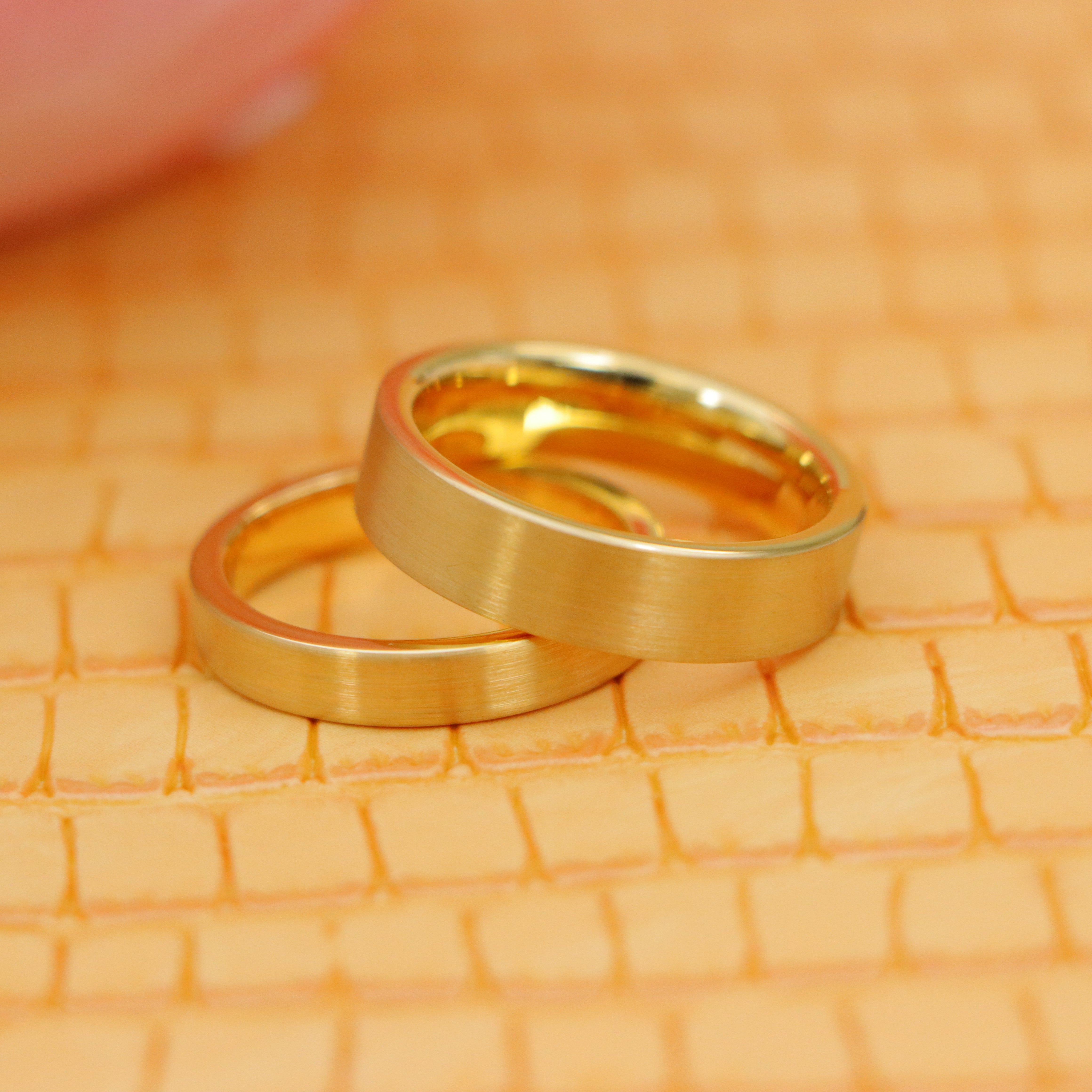 Yellow Gold IP Plated Brushed Polished Flat Pipe Tungsten Ring - Labhu USA