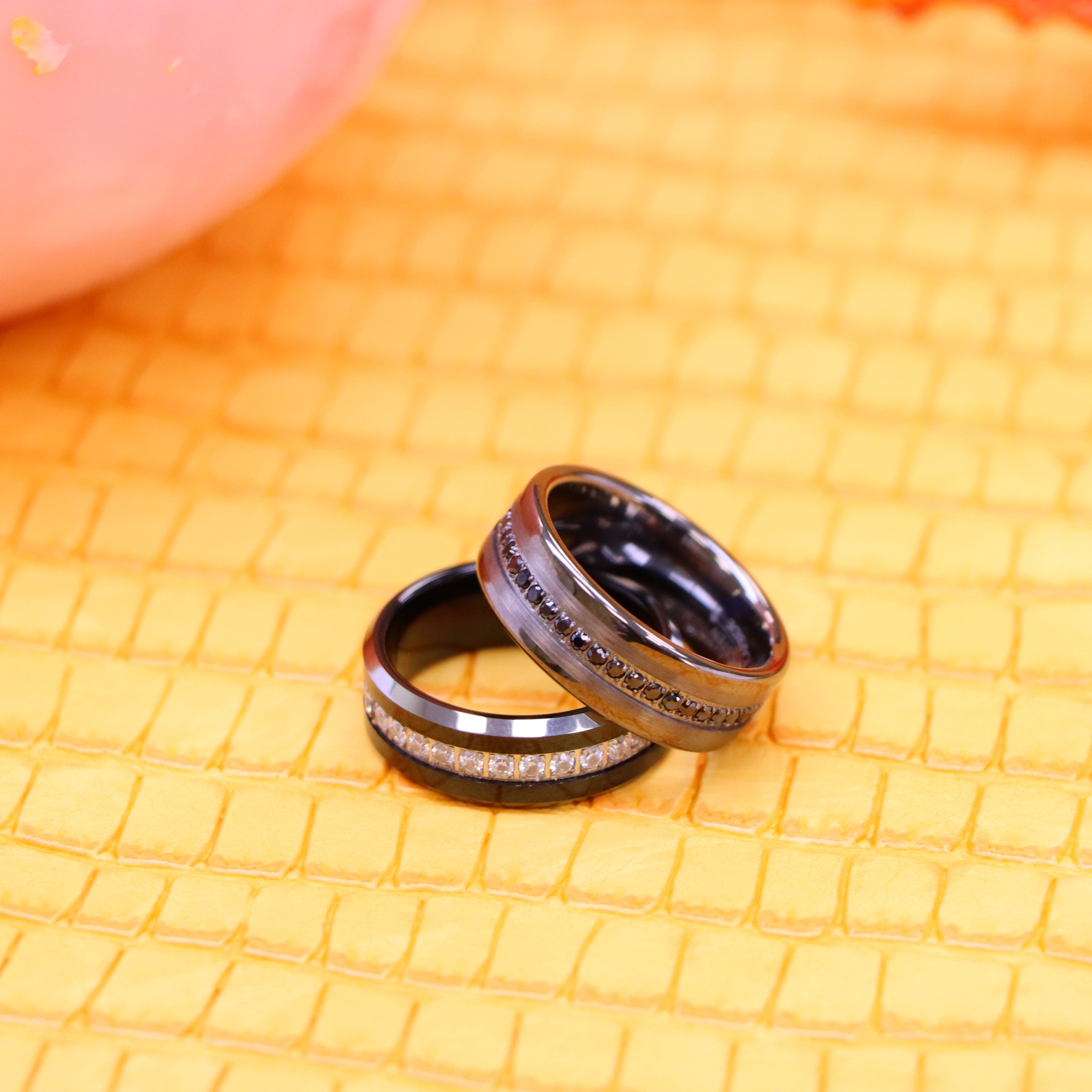 8mm Black IP Plated White/Black CZ Eternity Beveled Edge Tungsten Ring - Men's Tungsten Jewelry Labhu USA