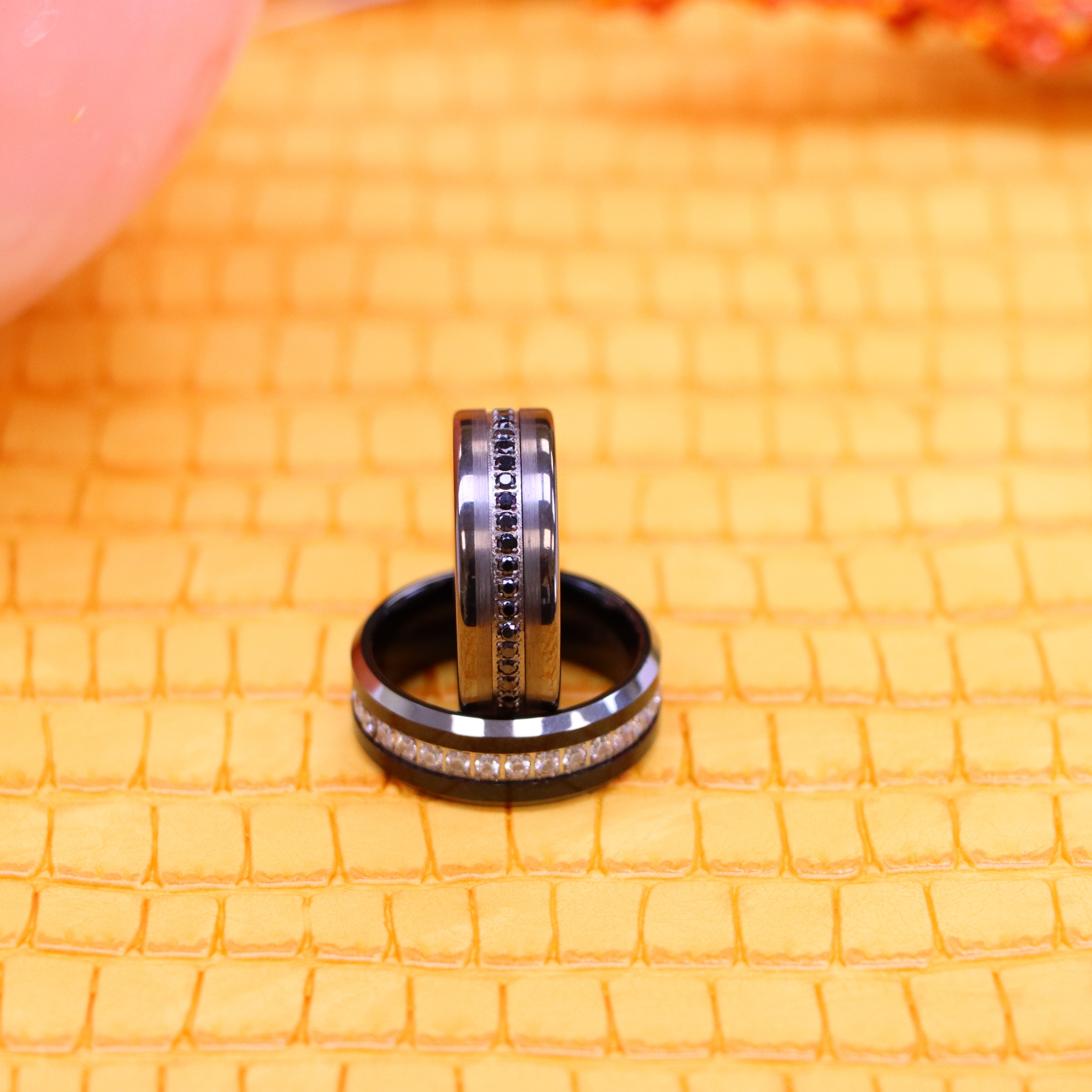 8mm Black IP Plated White/Black CZ Eternity Beveled Edge Tungsten Ring - Men's Tungsten Jewelry Labhu USA