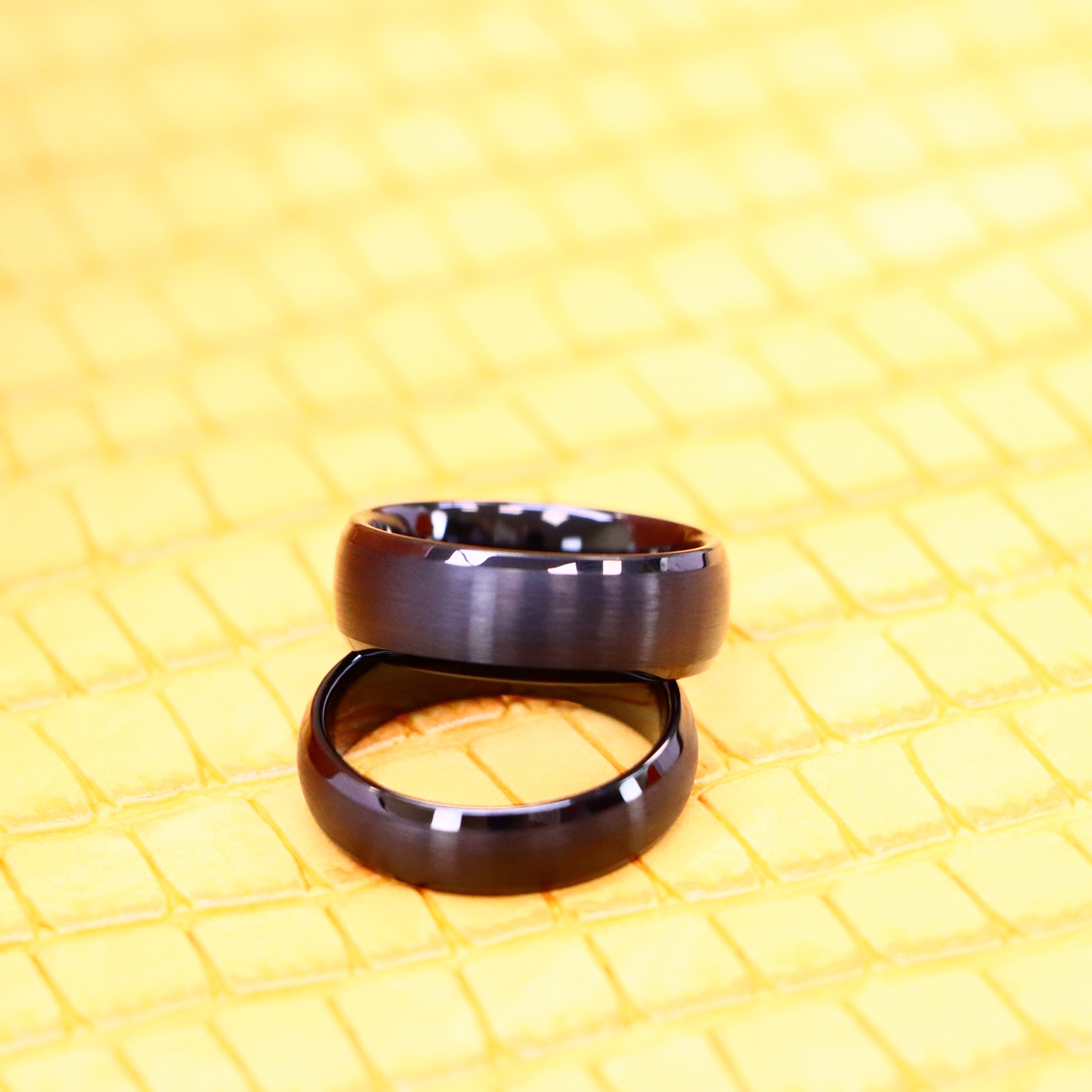 Black IP Plated Domed Brushed Center High Polished Beveled Edge Tungsten Ring - Labhu USA