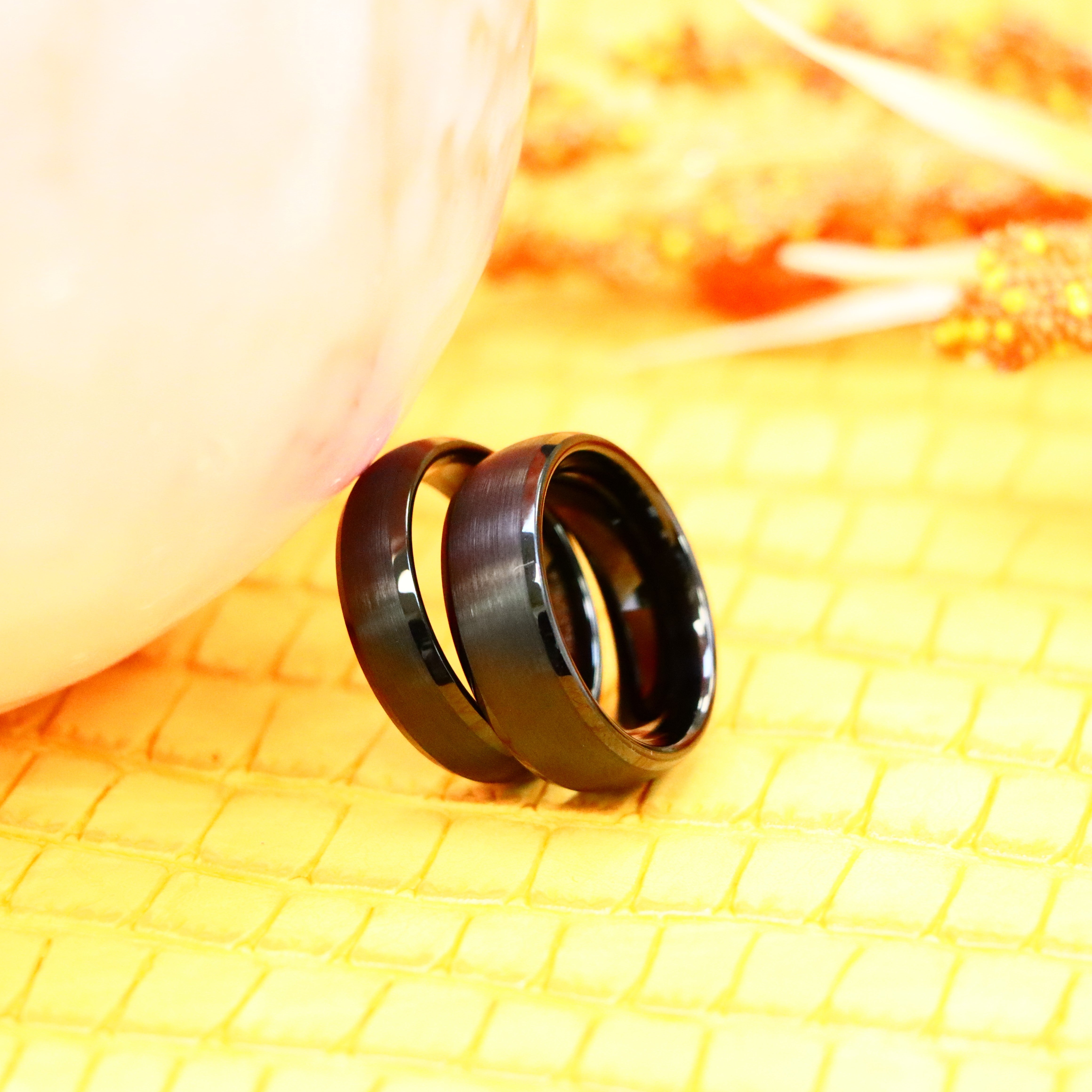 Black IP Plated Domed Brushed Center High Polished Beveled Edge Tungsten Ring - Labhu USA