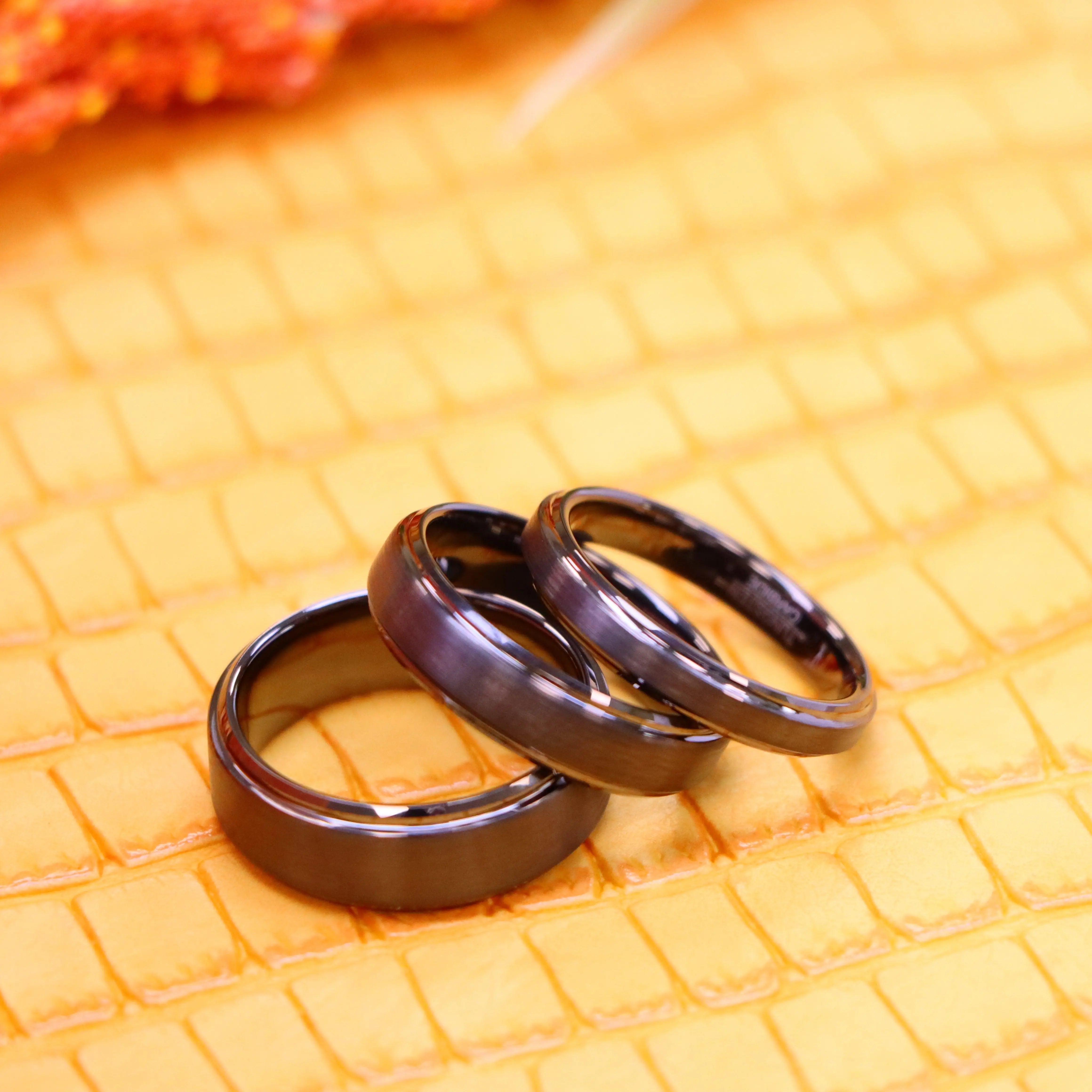Gun Metal IP Plated Brushed Center High Polish Stepped Edge 8mm/6mm/4mm Tungsten Ring - Labhu USA