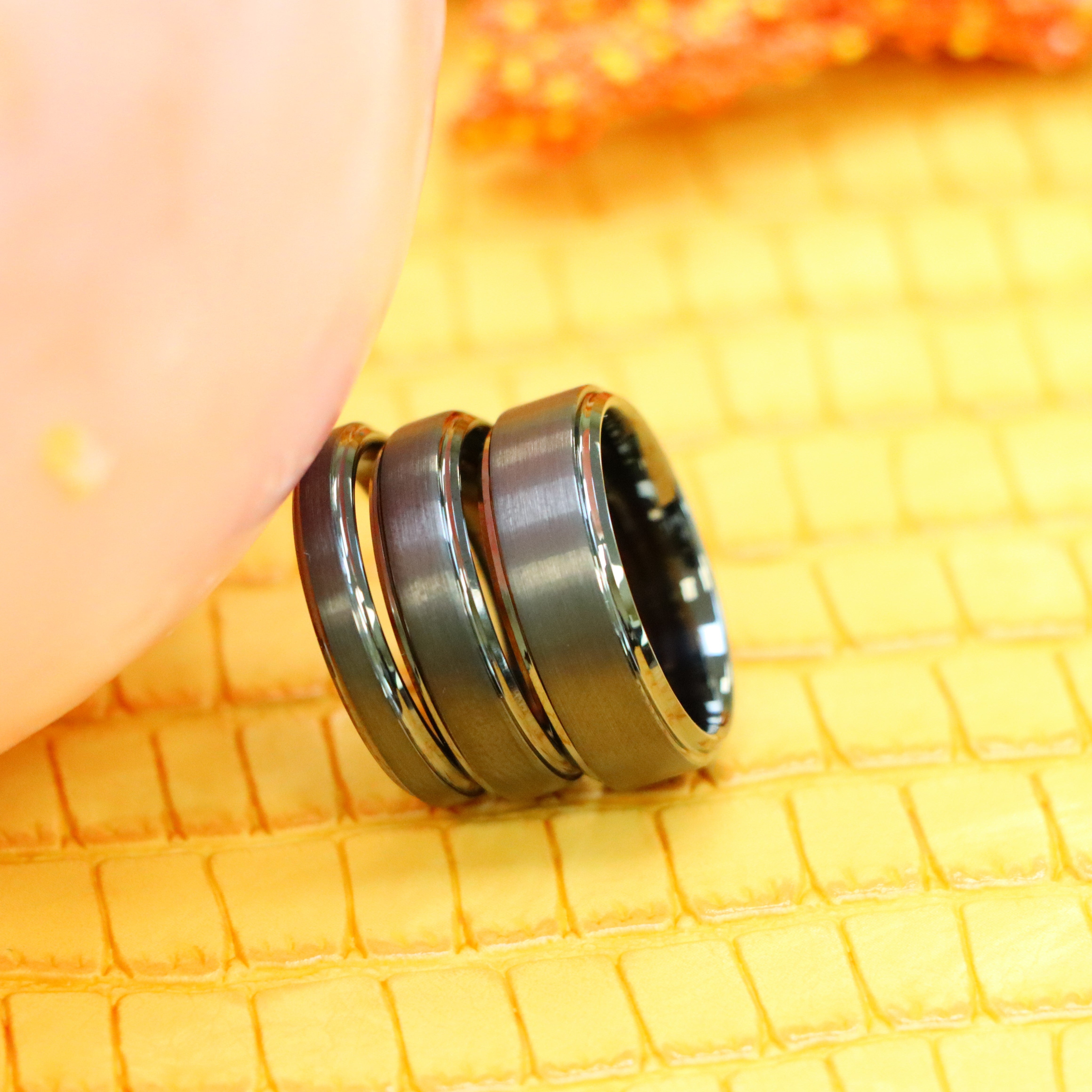Gun Metal IP Plated Brushed Center High Polish Stepped Edge 8mm/6mm/4mm Tungsten Ring - Labhu USA