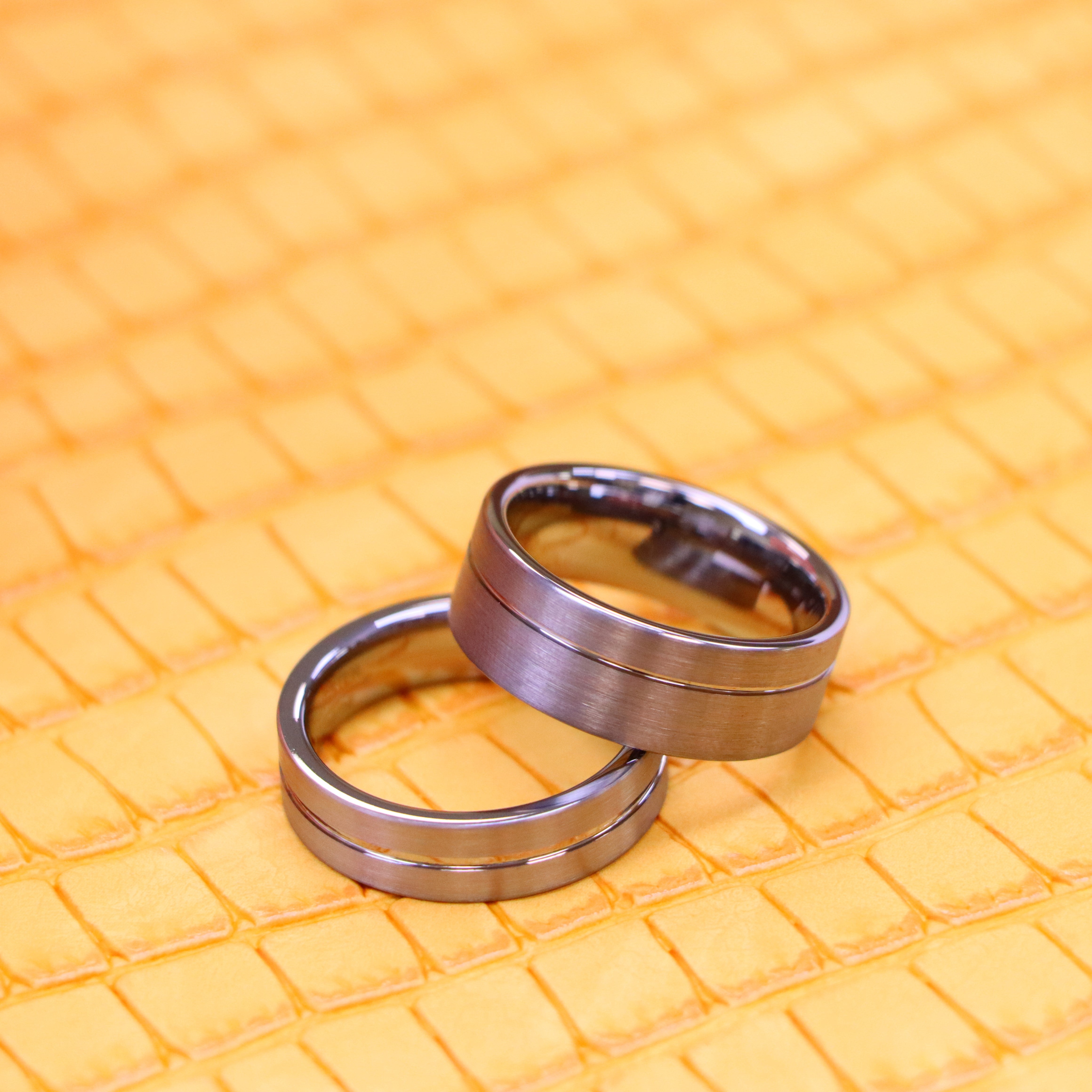 Brushed with Polished Shiny Off-Center Groove Tungsten Ring - Labhu USA