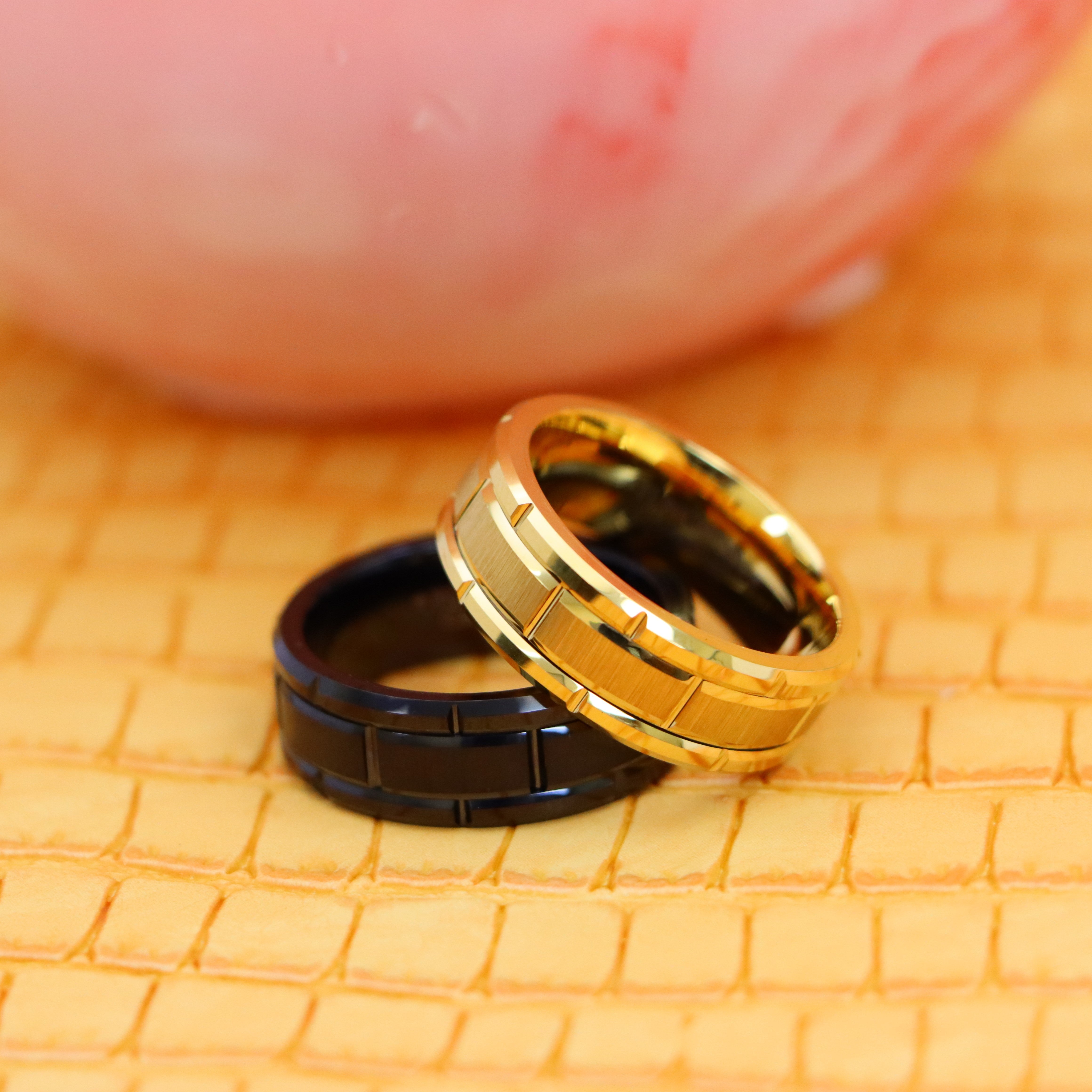 8mm Yellow IP/Black IP Plated Brick Pattern Design Tungsten Ring - Men's Fashion Jewelry Labhu USA