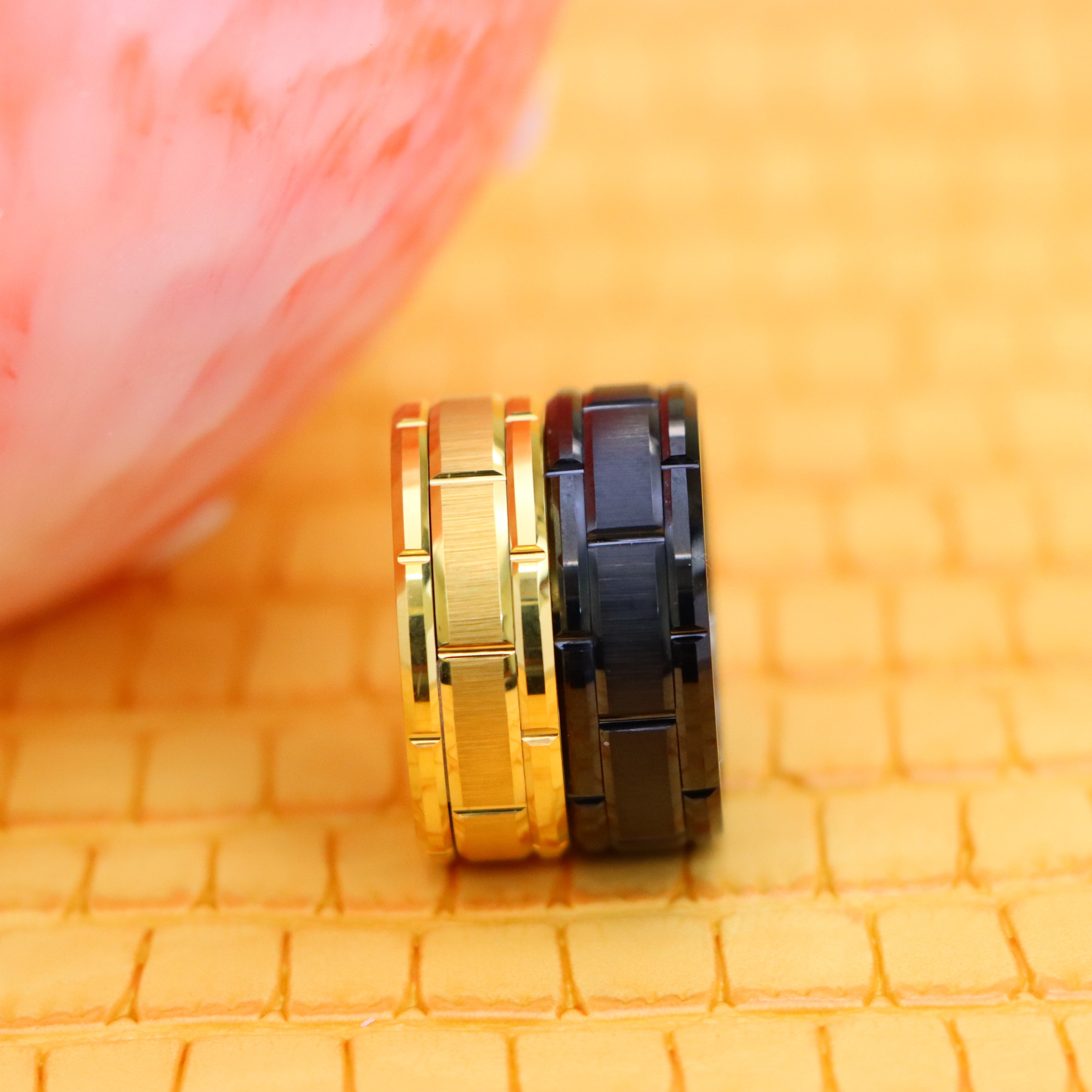 8mm Yellow IP/Black IP Plated Brick Pattern Design Tungsten Ring - Men's Fashion Jewelry Labhu USA
