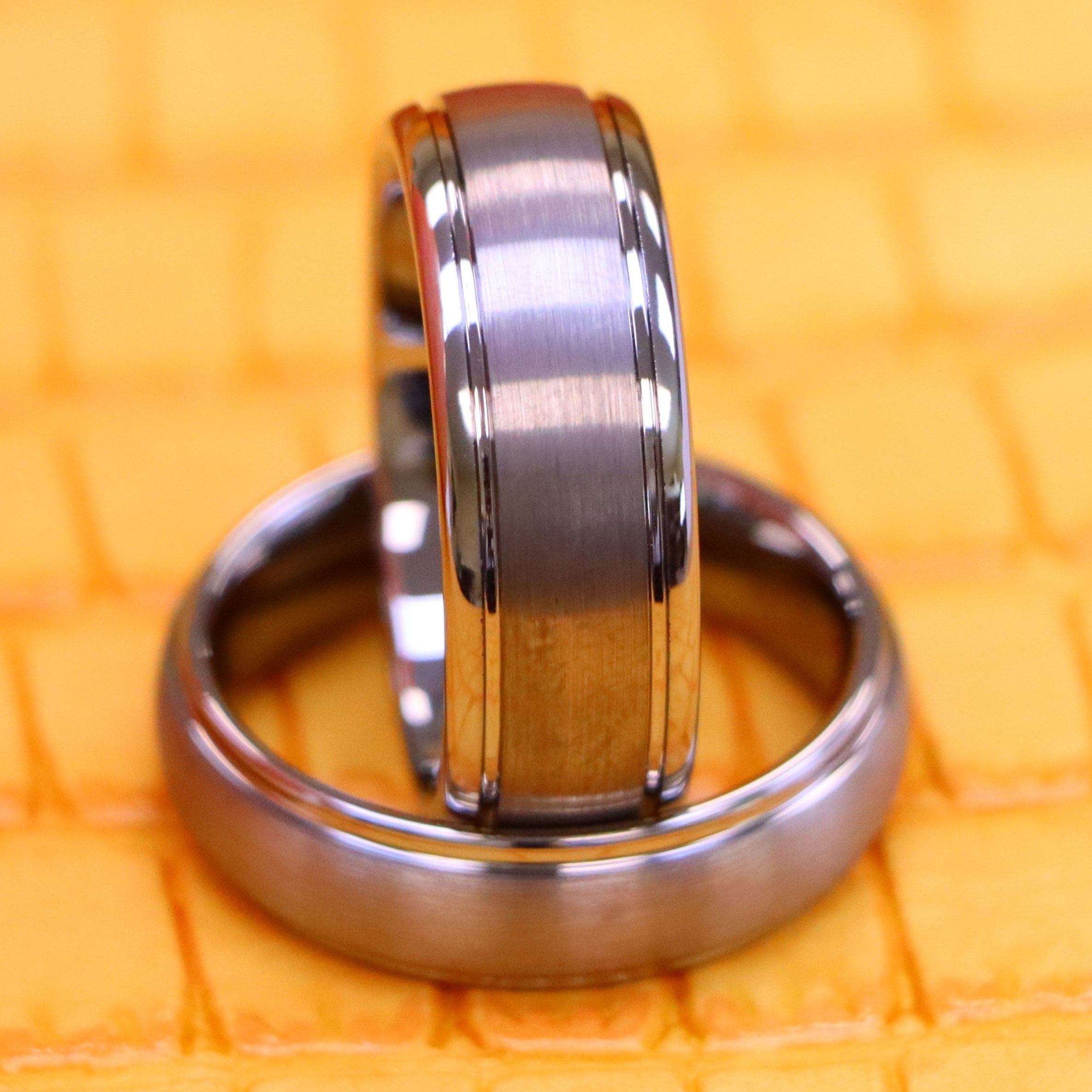 Domed Brushed Center High Polish Ridge Edge Tungsten Ring - Labhu USA