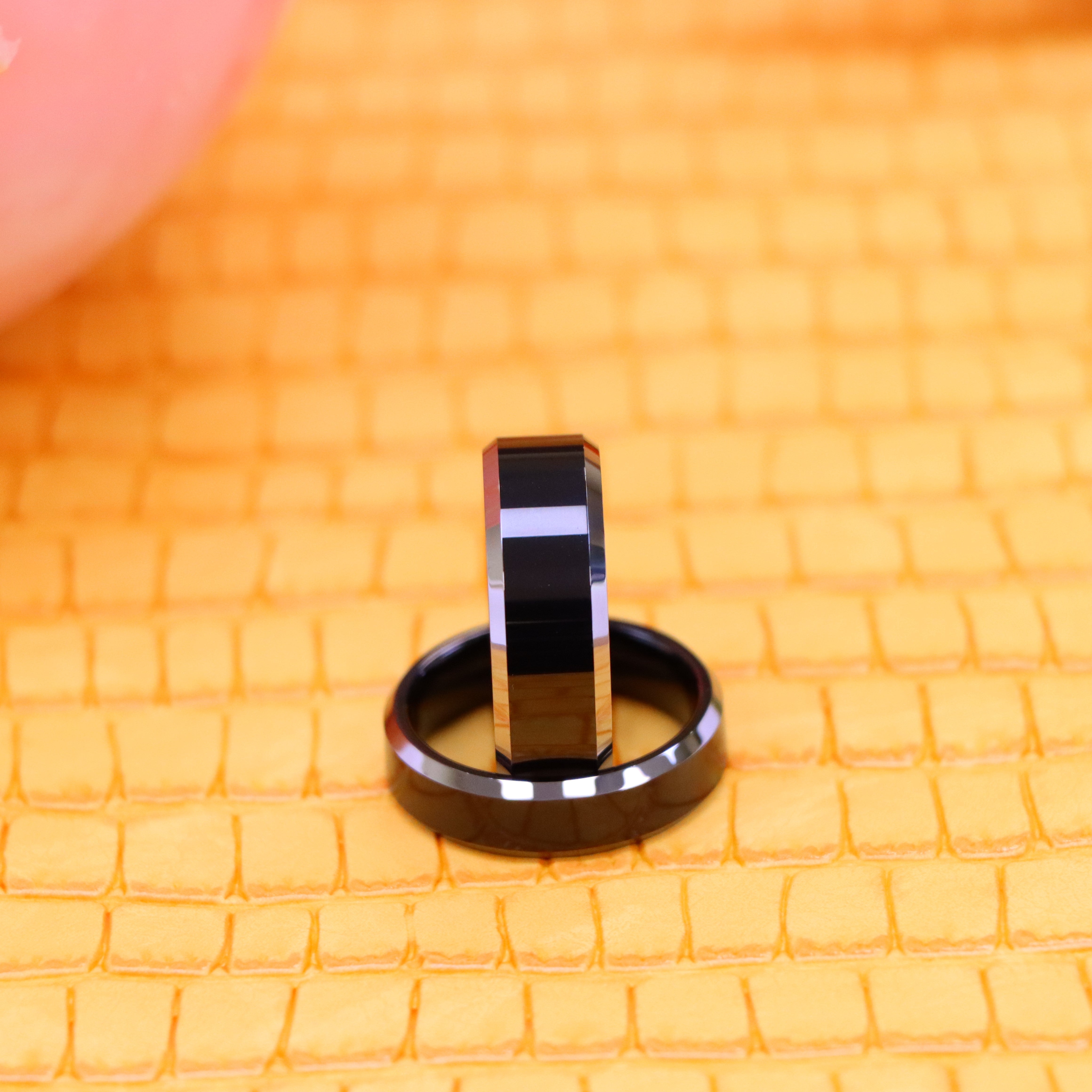 Black IP Plated Center High Polished Steel Color Beveled Edge Tungsten Ring - Labhu USA