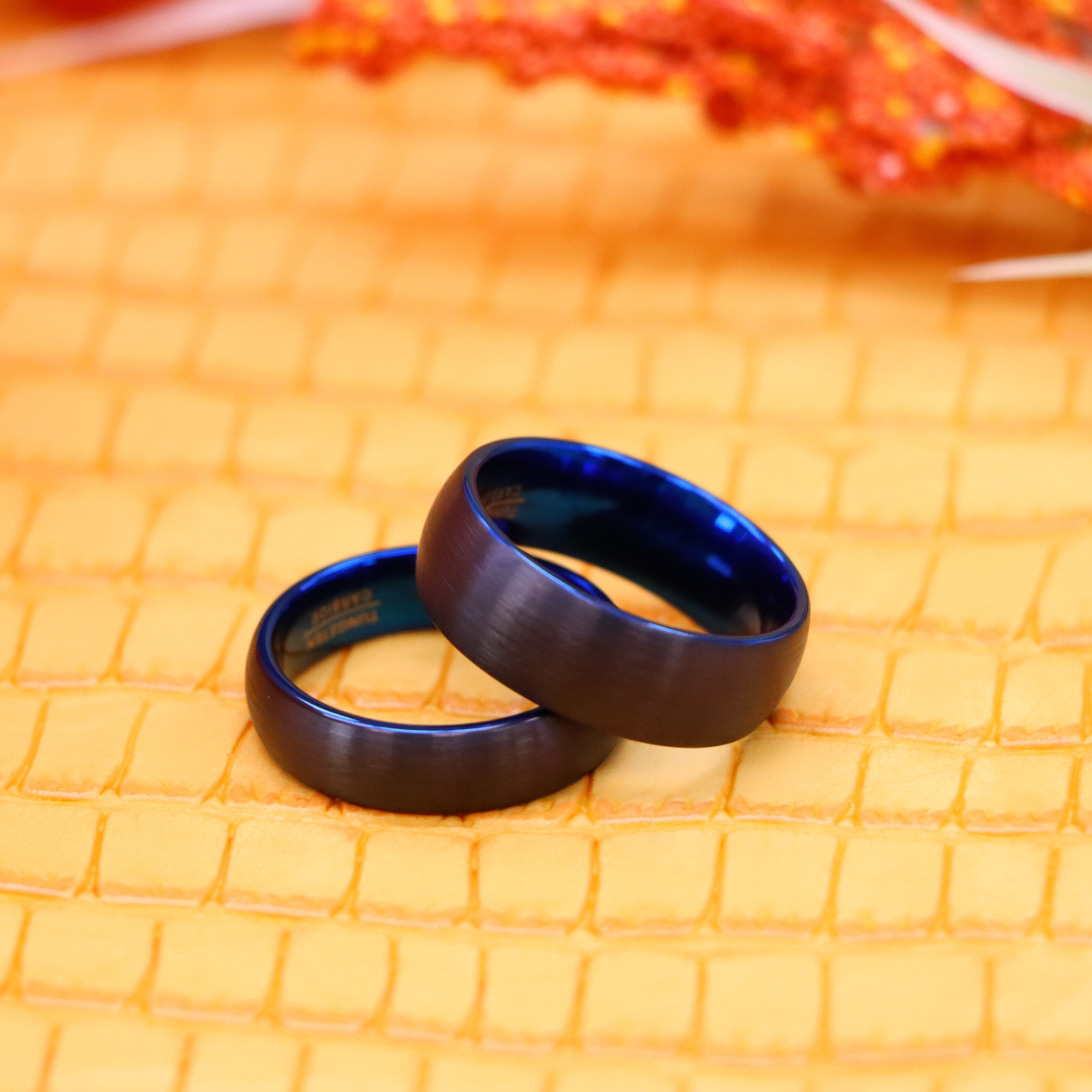 Brushed Black & Blue IP Plated Classic Domed Band Tungsten Ring - Labhu USA