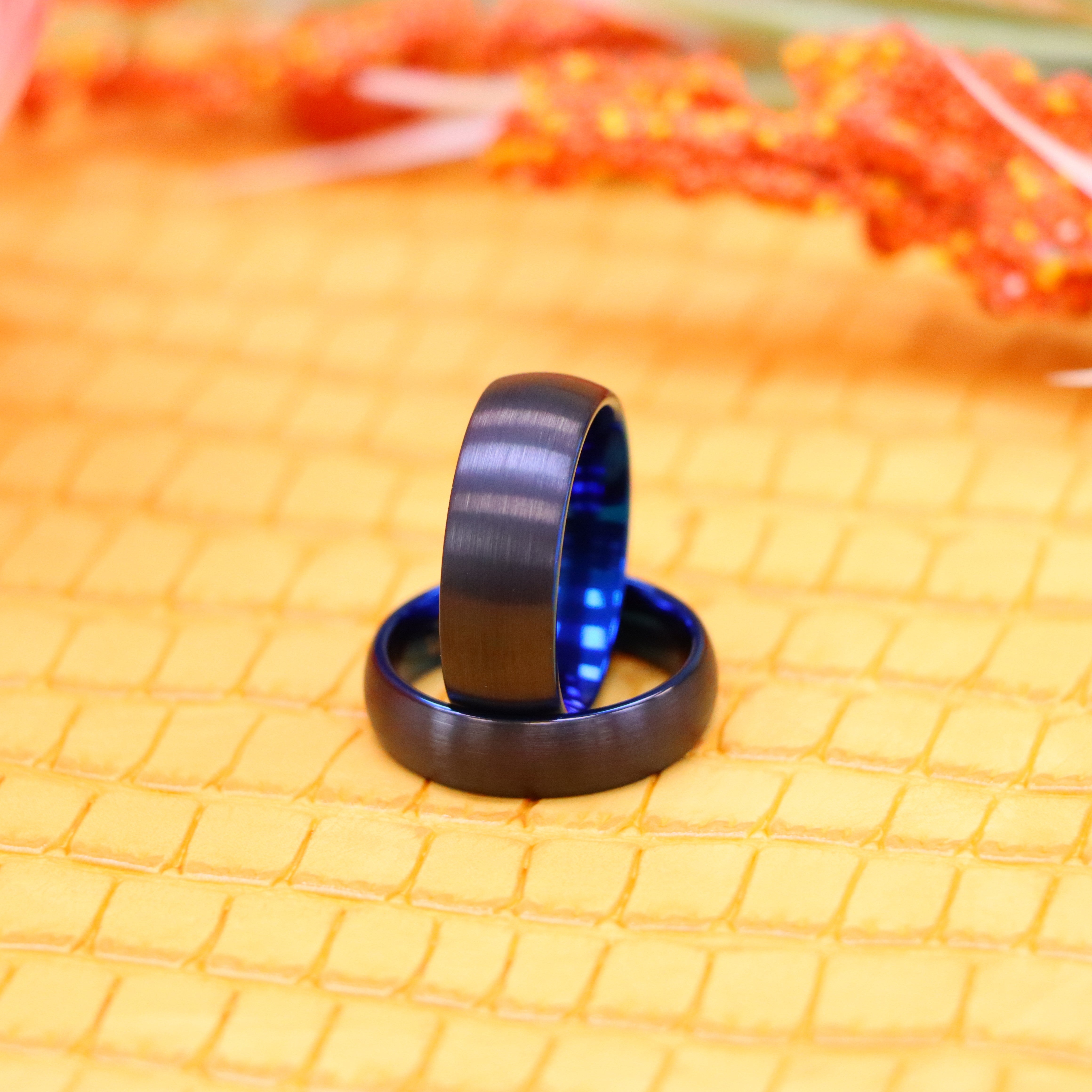 Brushed Black & Blue IP Plated Classic Domed Band Tungsten Ring - Labhu USA