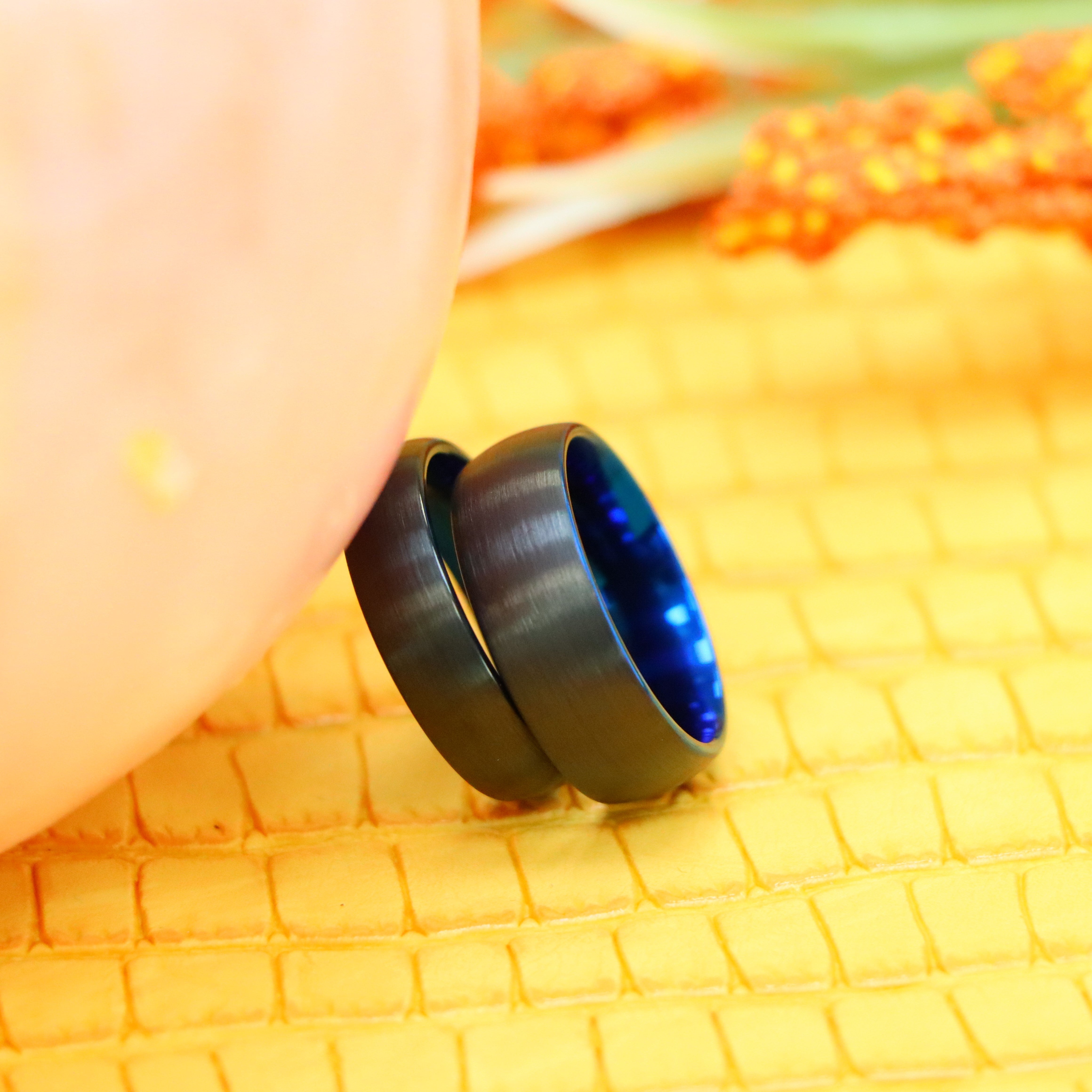 Brushed Black & Blue IP Plated Classic Domed Band Tungsten Ring - Labhu USA