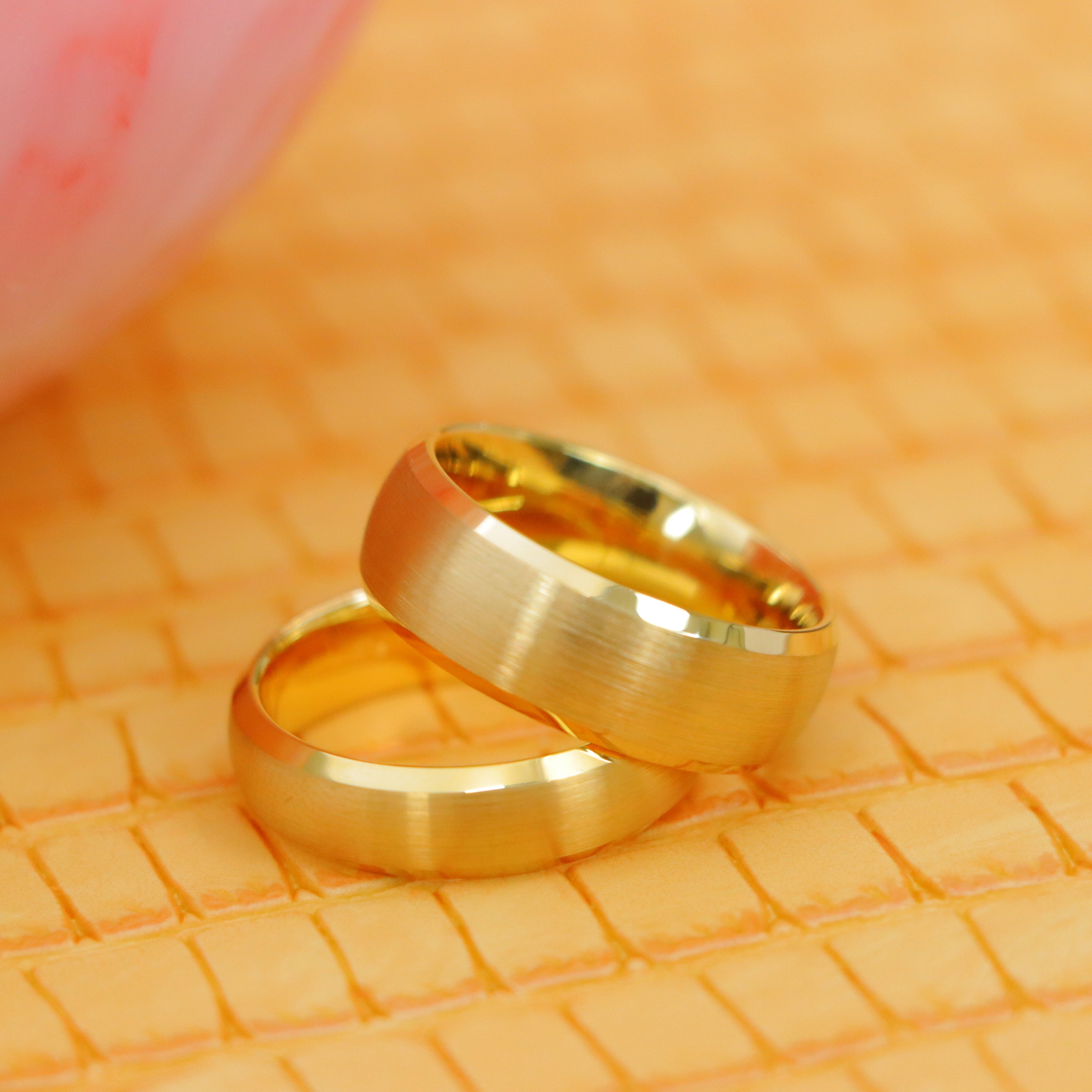 Domed Yellow IP Brushed Center Low Beveled Edge Tungsten Ring - Labhu USA