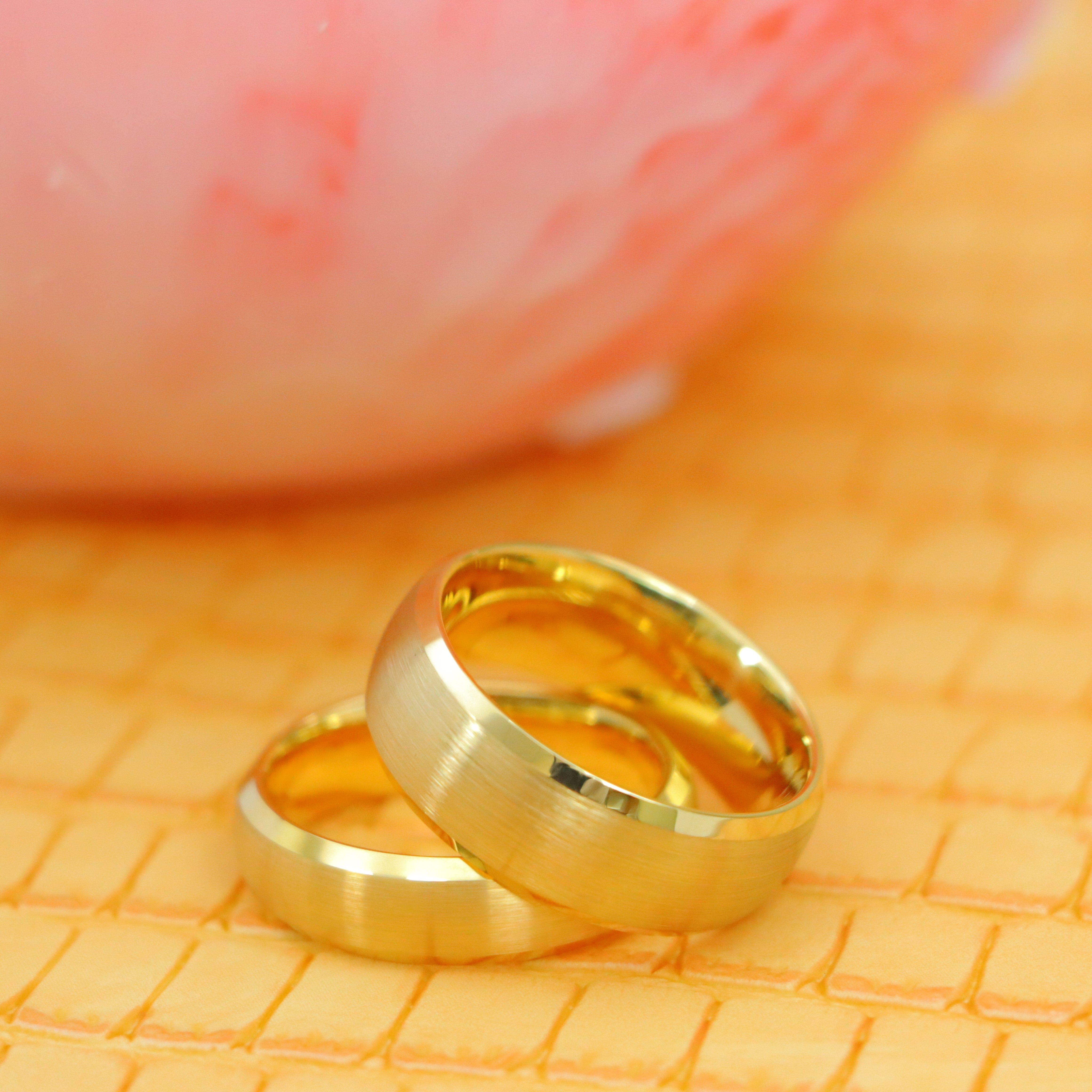 Domed Yellow IP Brushed Center Low Beveled Edge Tungsten Ring - Labhu USA